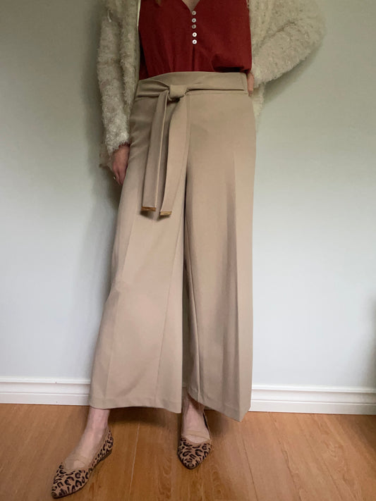 Calvin Klein Taupe Wide-Leg Tie-Waist Trousers – Large
