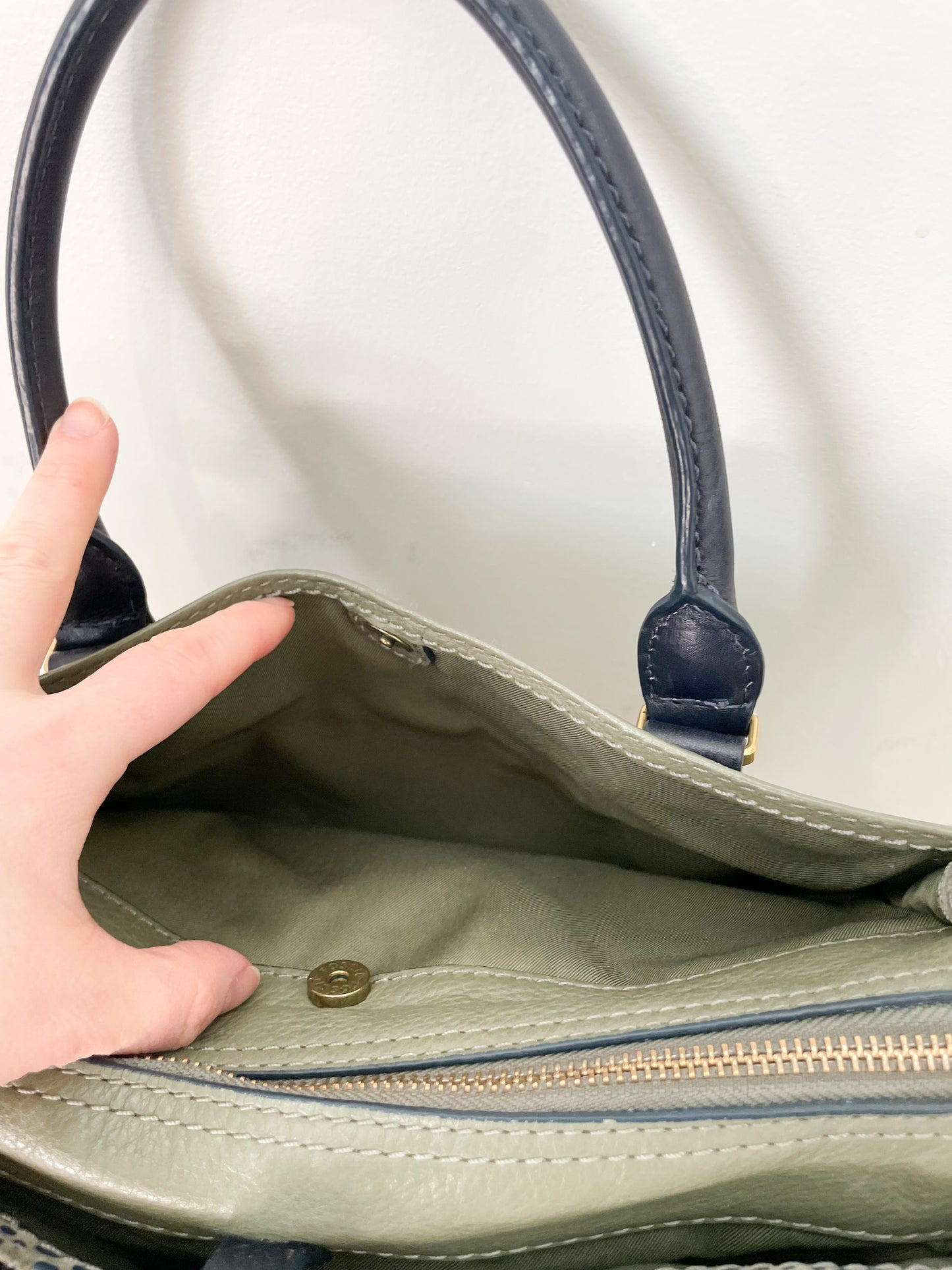 Fossil Olive Green Pebbled Leather Satchel Bag