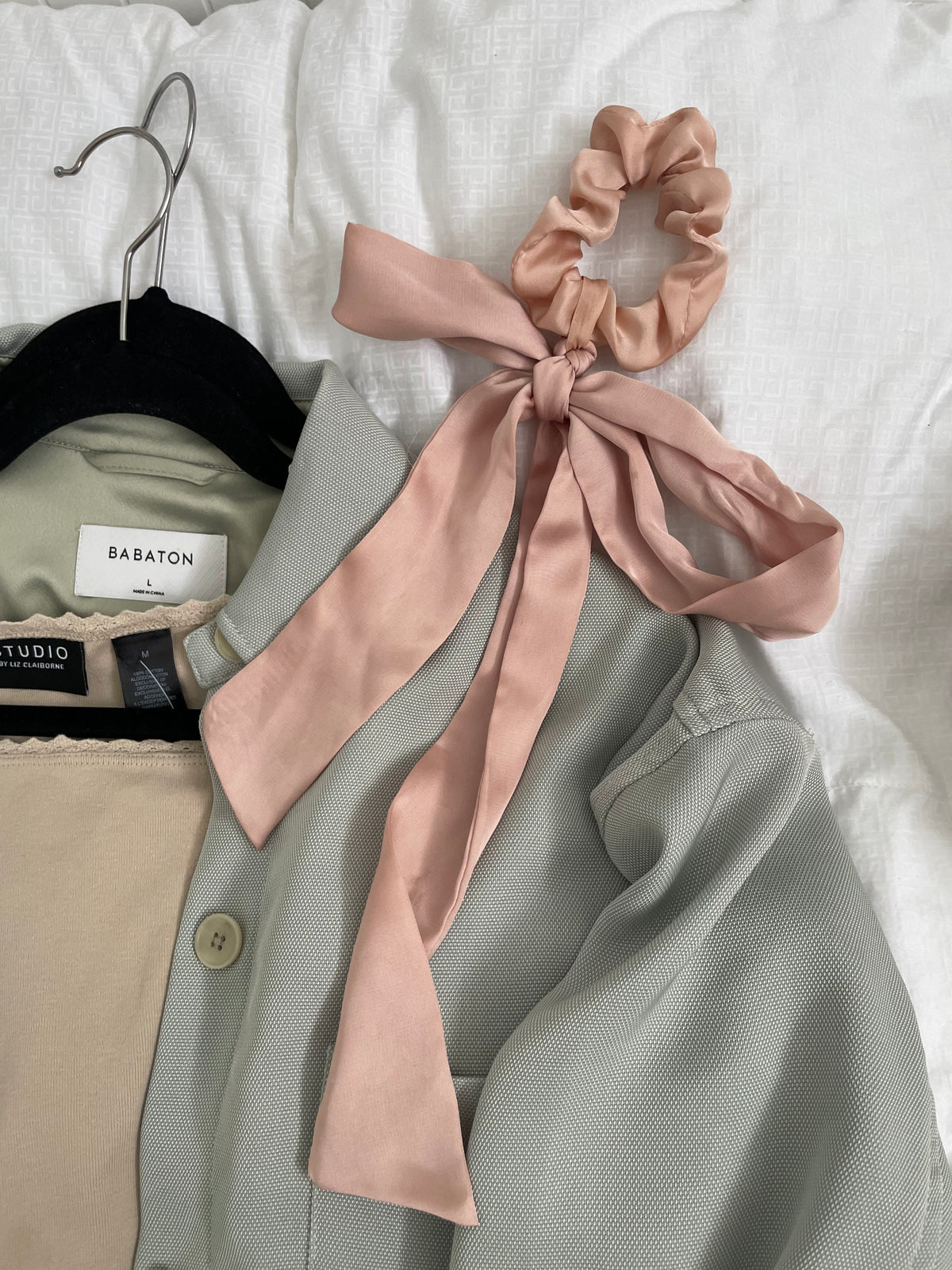 Blush Pink Satin Bow Scarf Scrunchie Hair Tie