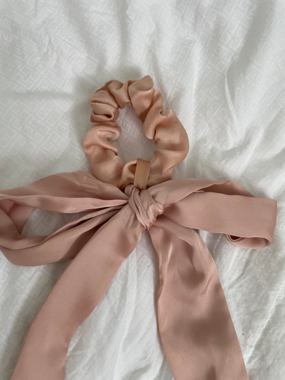 Blush Pink Satin Bow Scarf Scrunchie Hair Tie