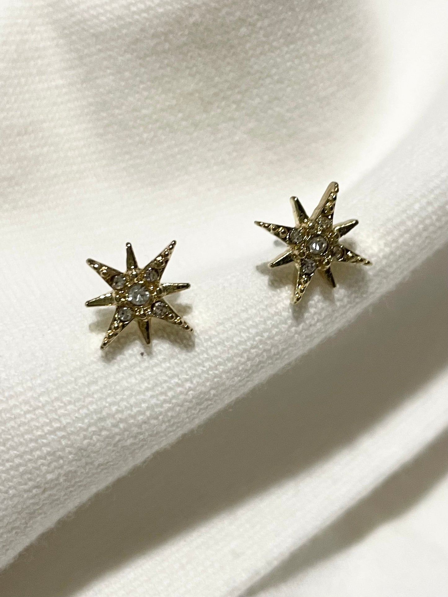 Gold Tone Crystal Starburst Stud Earrings