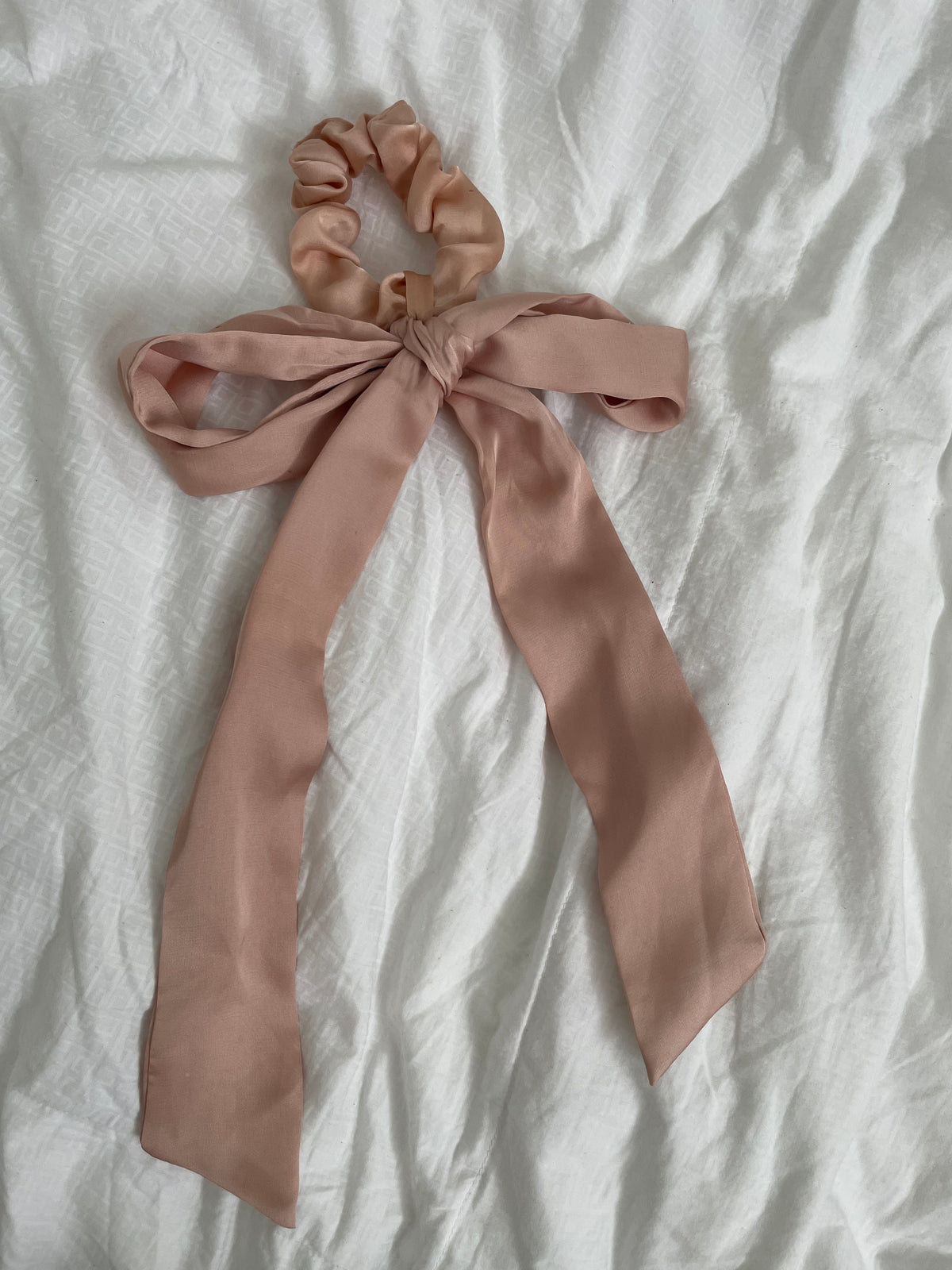 Blush Pink Satin Bow Scarf Scrunchie Hair Tie