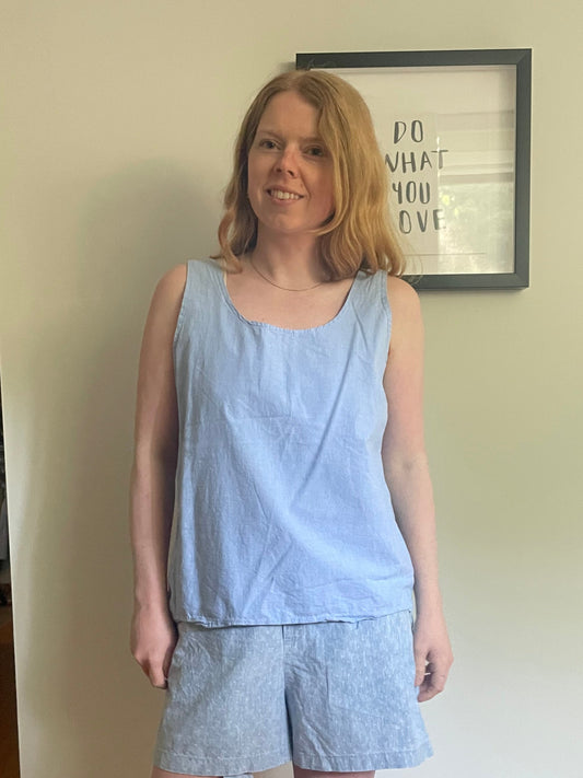 Light Blue Linen Cotton Reversible Sleeveless Top - M/L