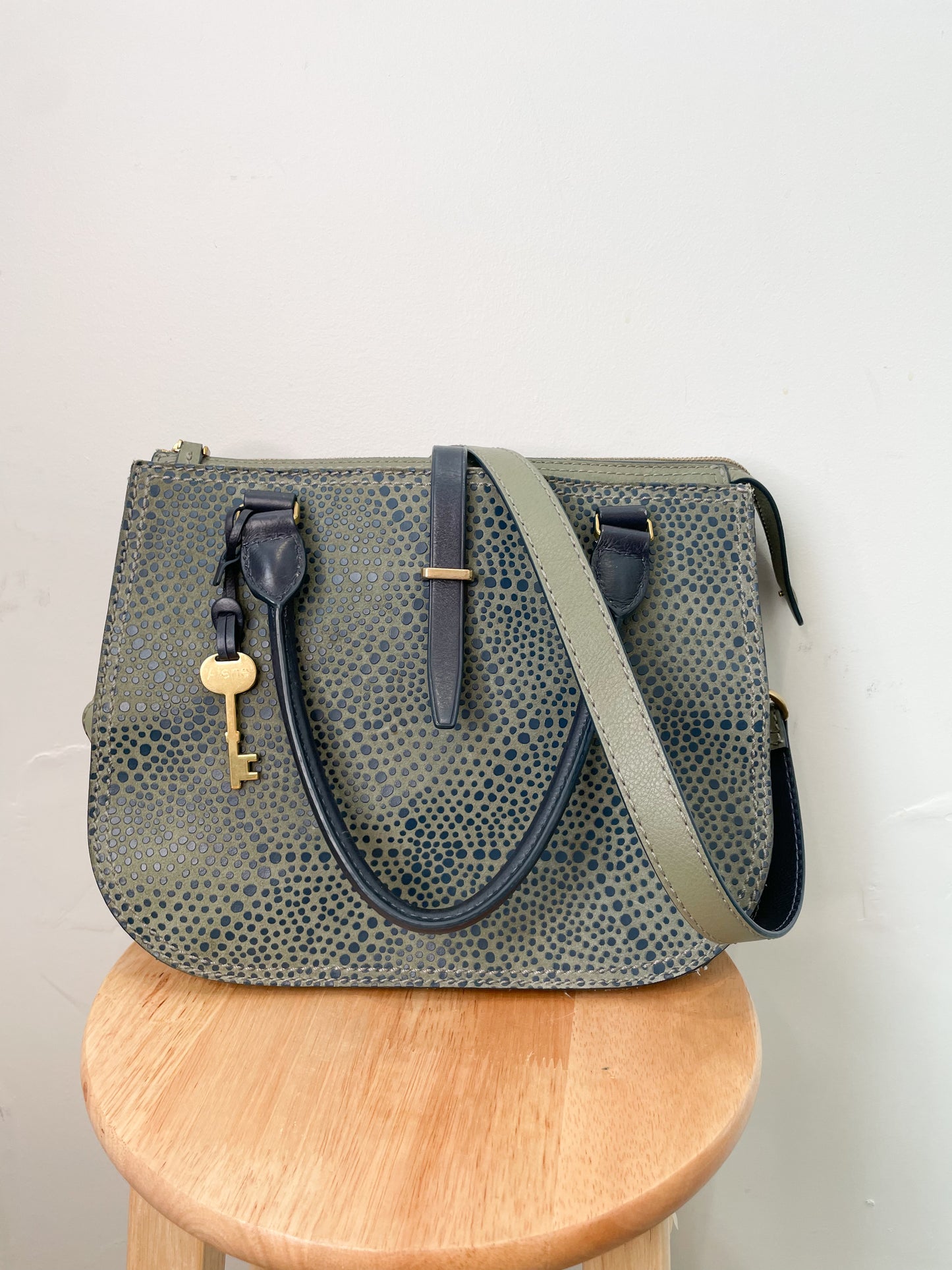 Fossil Olive Green Pebbled Leather Satchel Bag