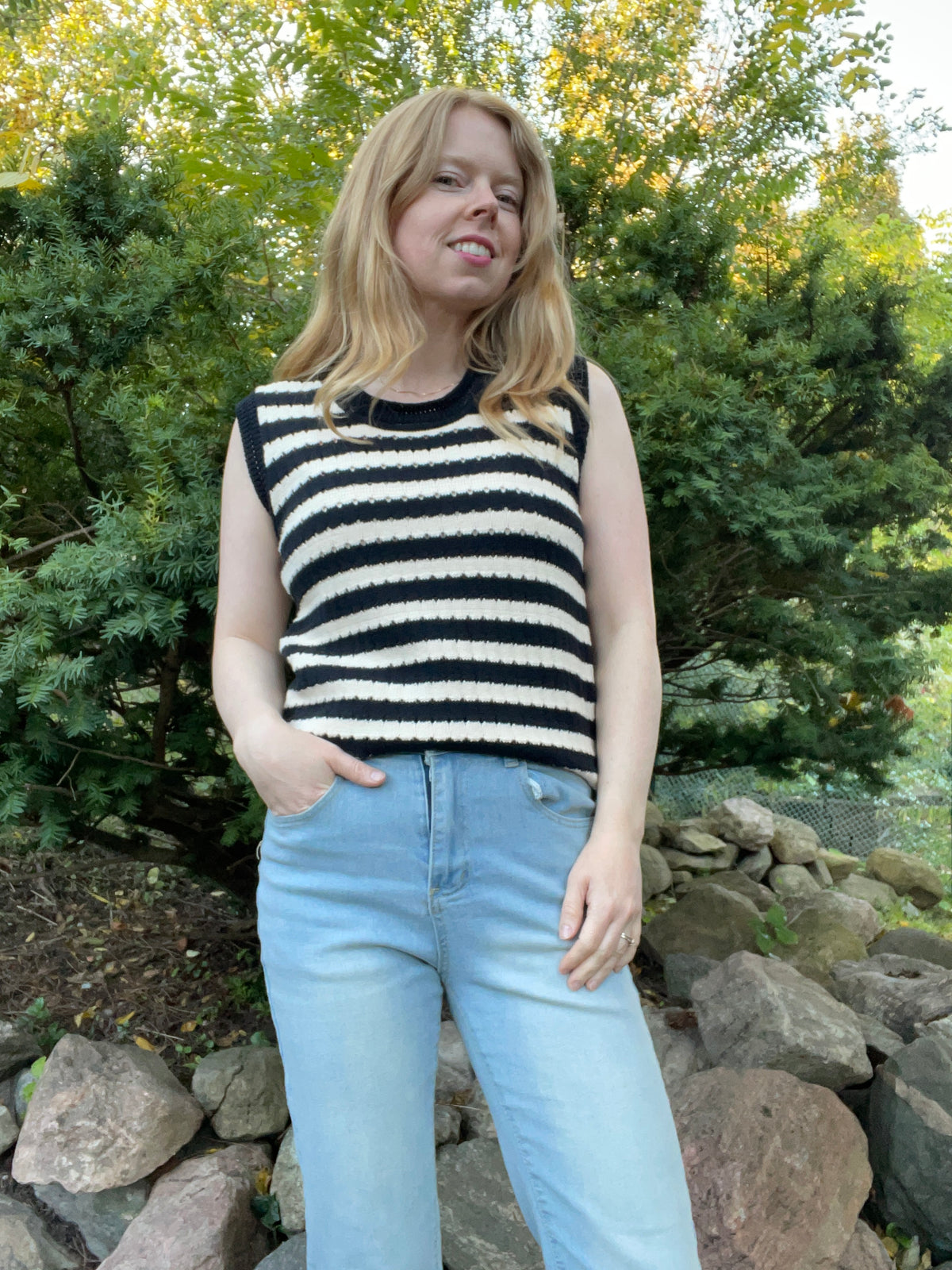 Bailey/44 Black & Ivory Striped Knit Sweater Vest – Large