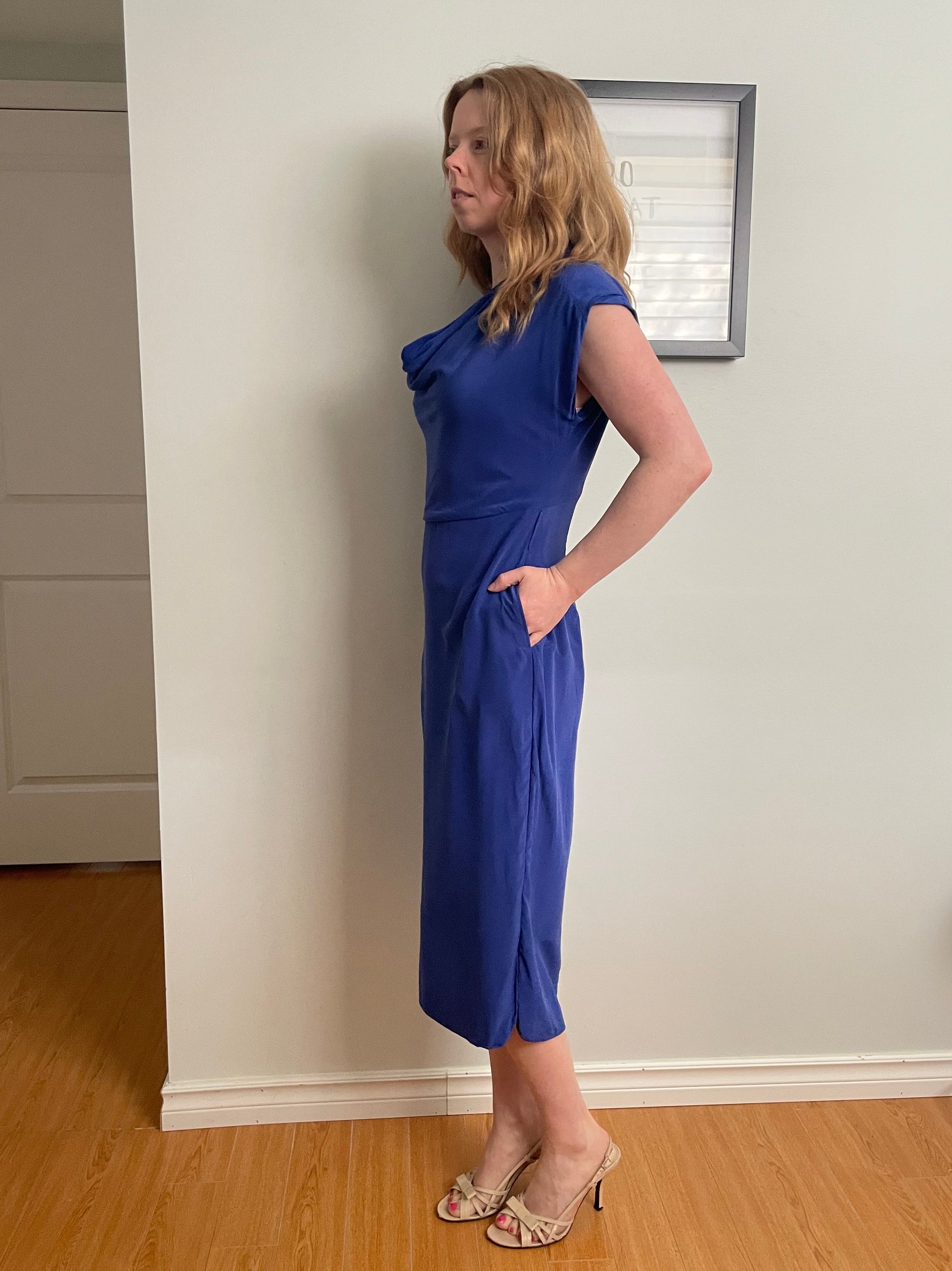 Ted Baker Blue 100% Silk Sheath Midi Dress