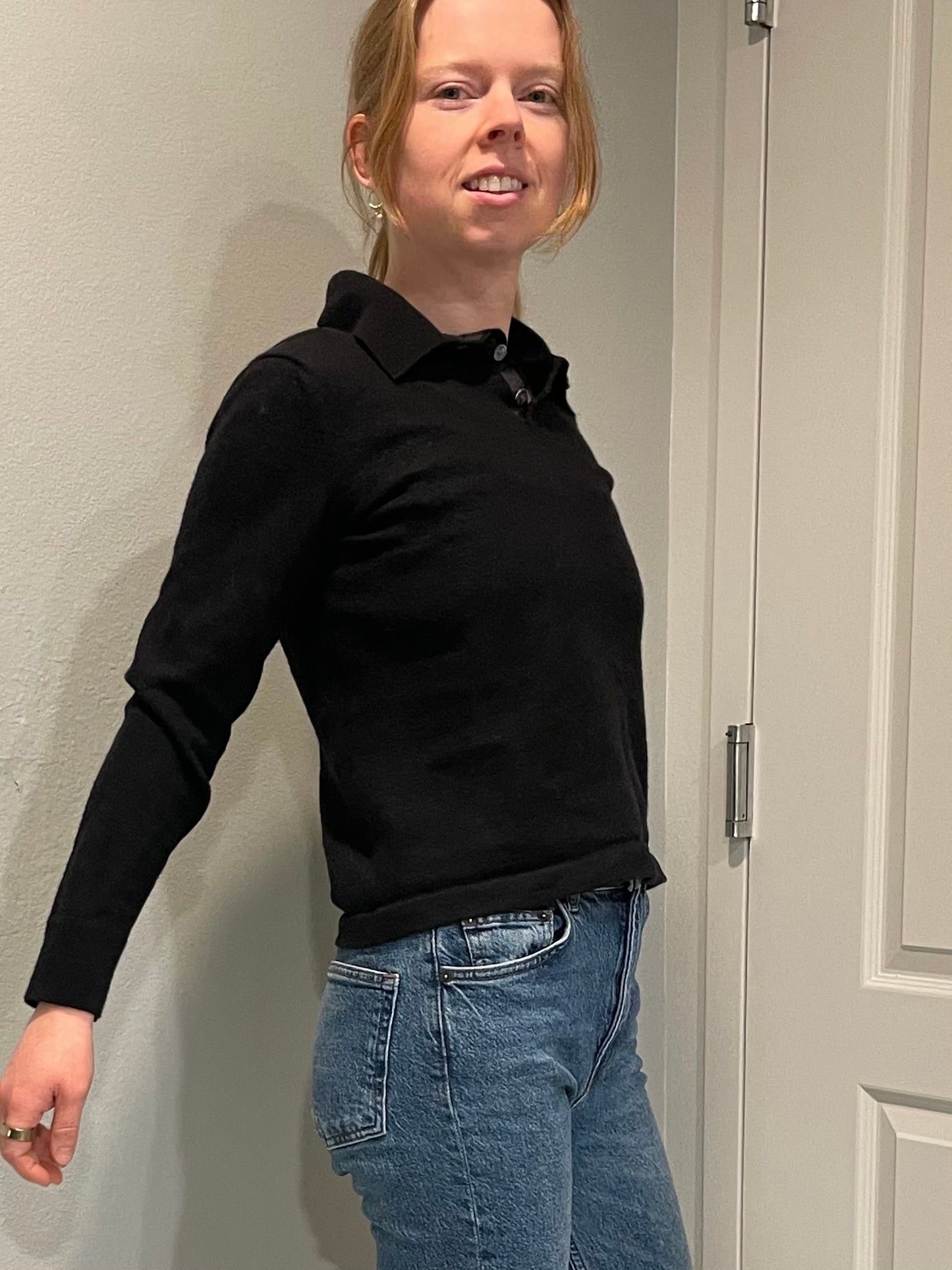 Banana Republic Black Italian Merino Wool Collared Sweater – Small