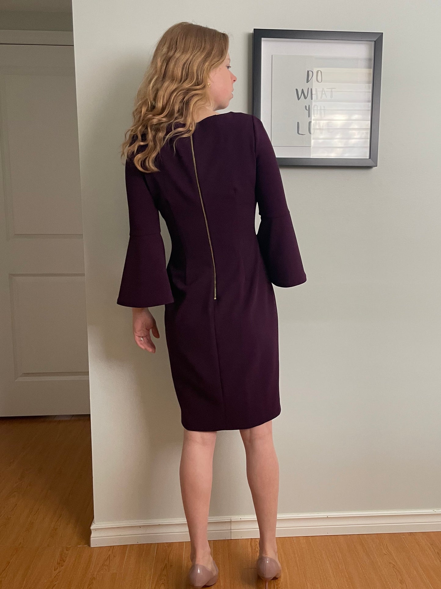 Calvin Klein Deep Purple Bell 3/4 Sleeve Sheath Dress - Size 2