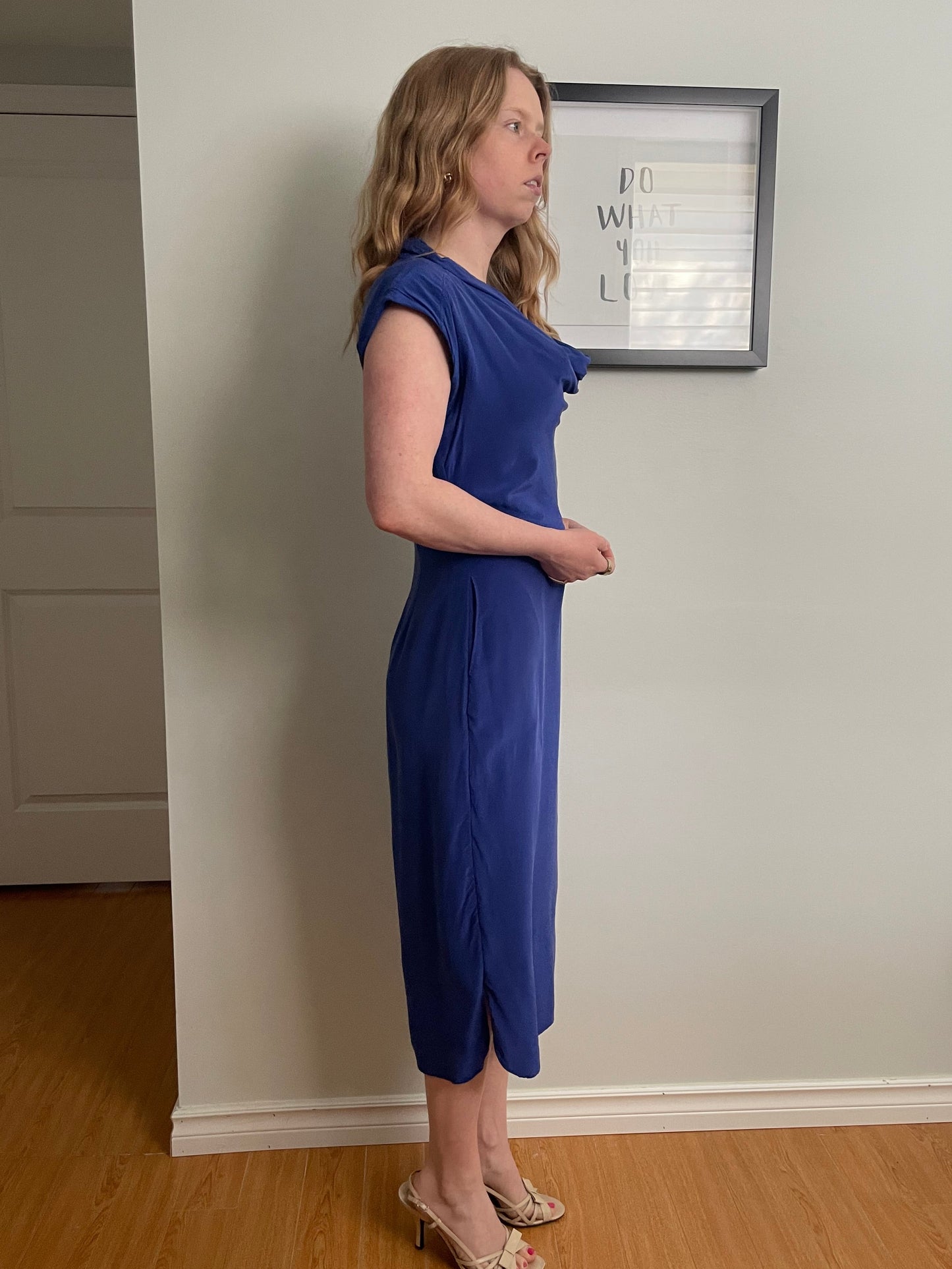 Ted Baker Blue 100% Silk Sheath Midi Dress - Size 2