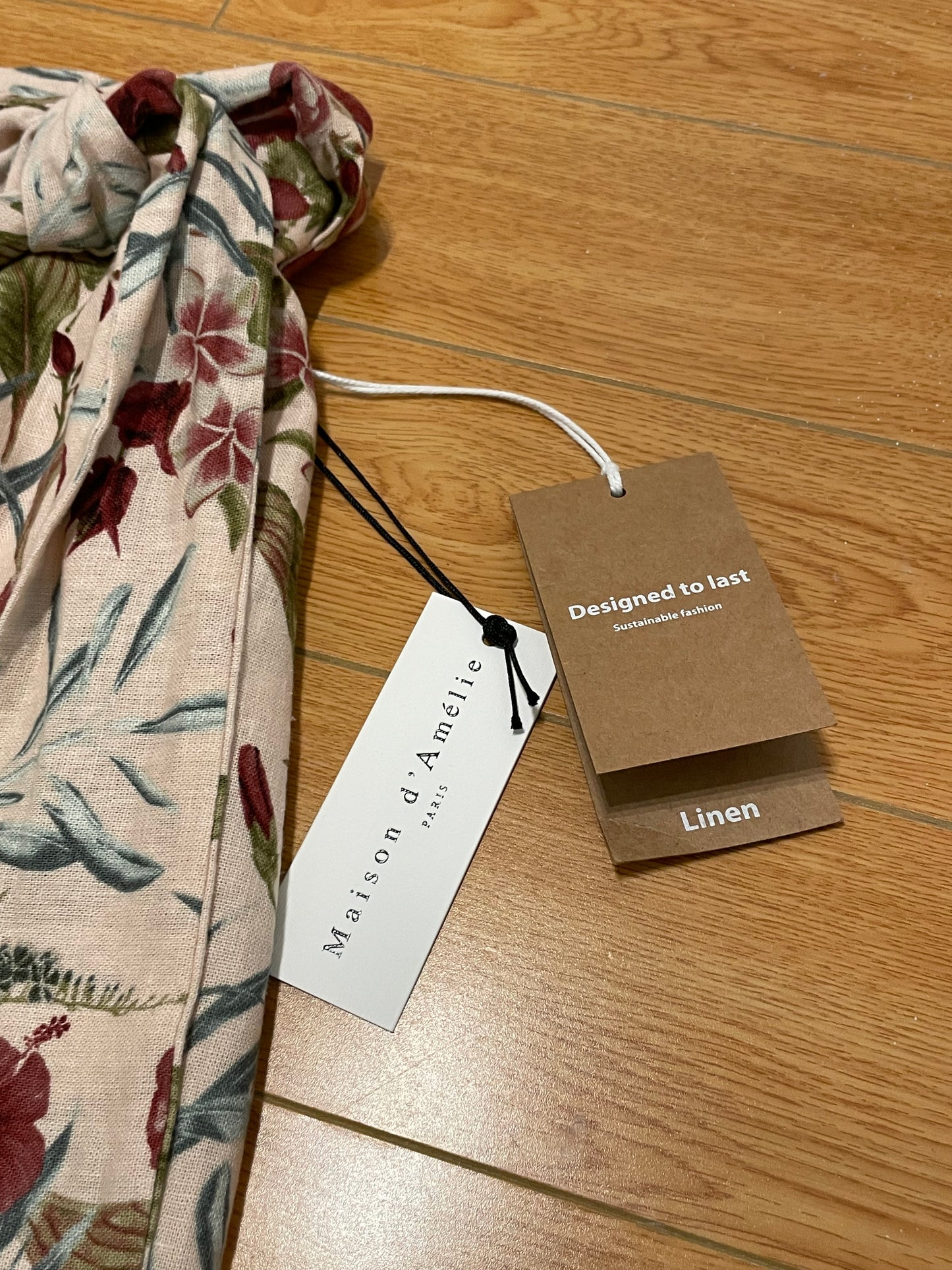 Maison d’Amélie Cream Burgundy Green Floral Linen Blend Wrap Mini Skirt — XL