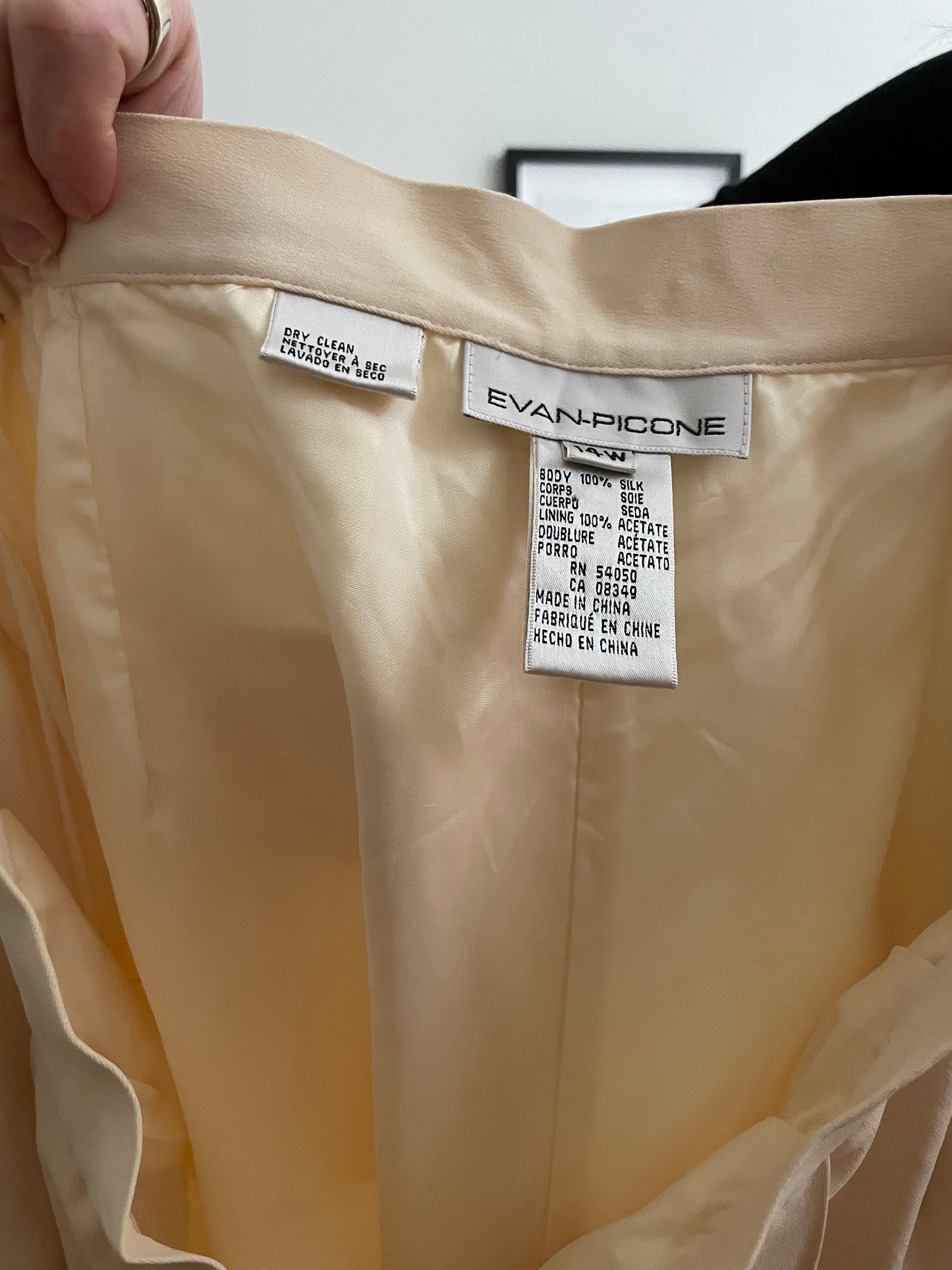 Evan-Picone Cream Vintage Silk Wide-Leg Lined Pants - 14W