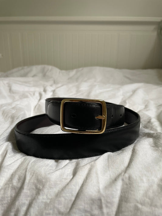 Black Leather Belt with Gold-Tone Buckle – Size 42/XL