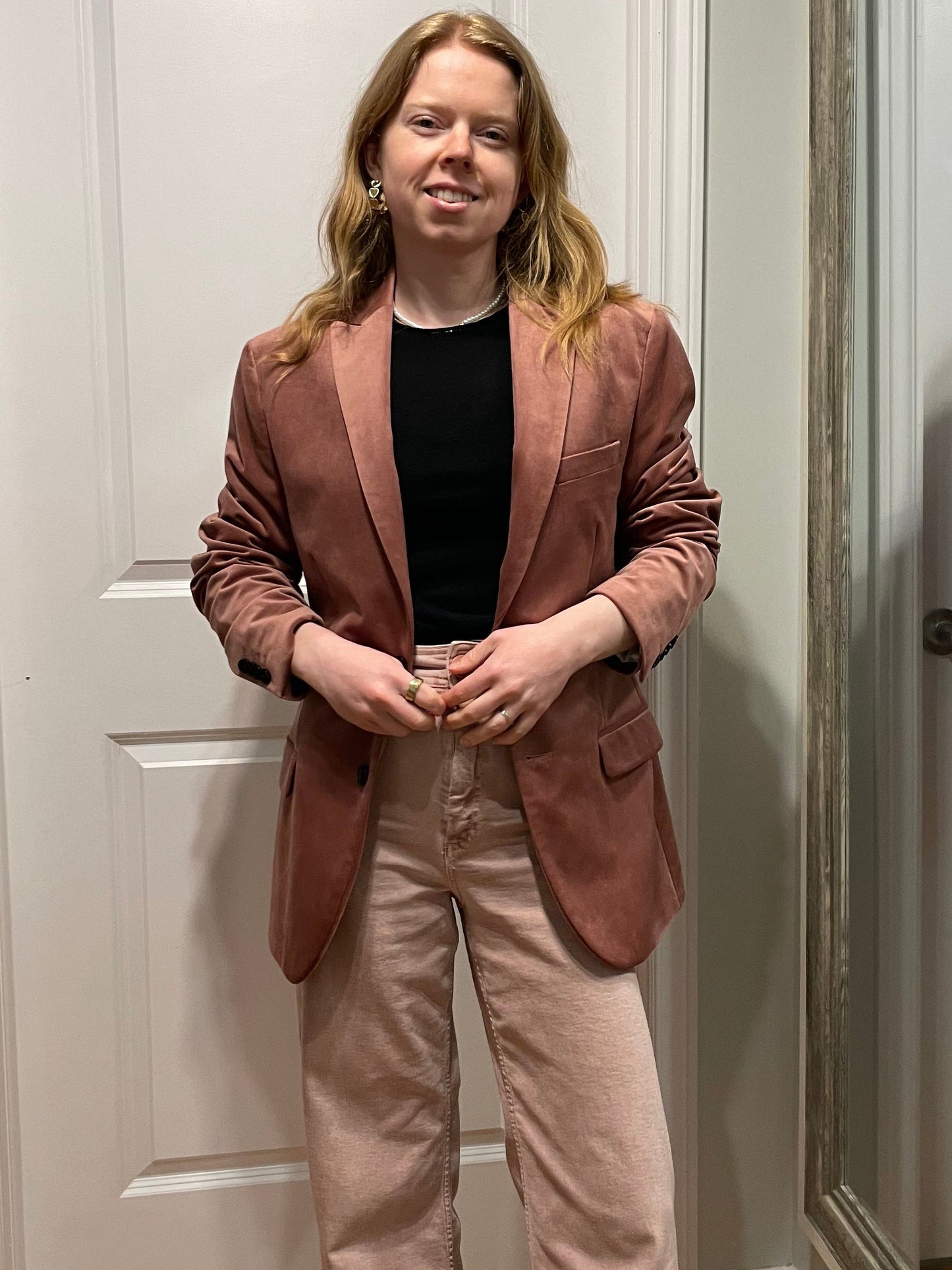 RW&CO Dusty Rose Velvet Slim-Fit Blazer – Medium