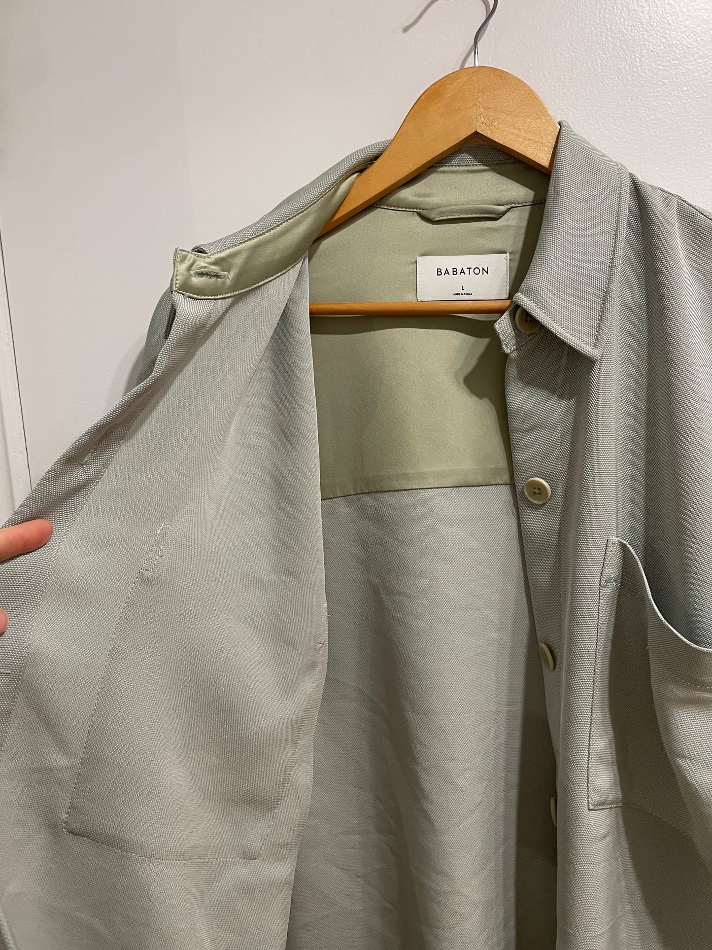 Babaton Sage Grey Oversized Button-Up Shirt Jacket - Large