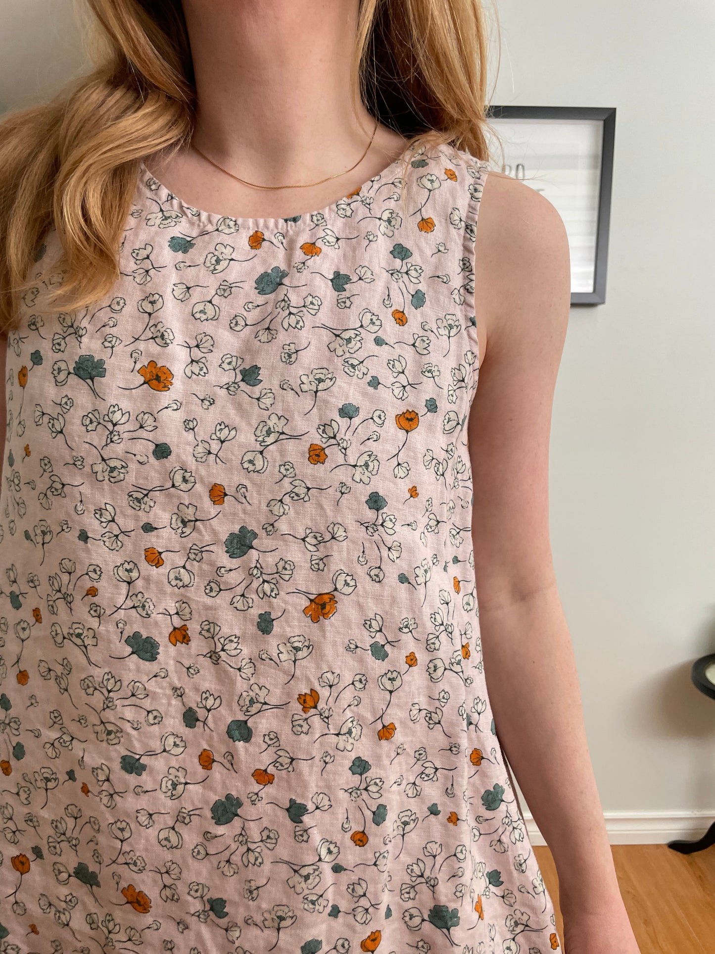 Cynthia Rowley Blush Pink Floral 100% Linen Sleeveless Shift Dress - Small