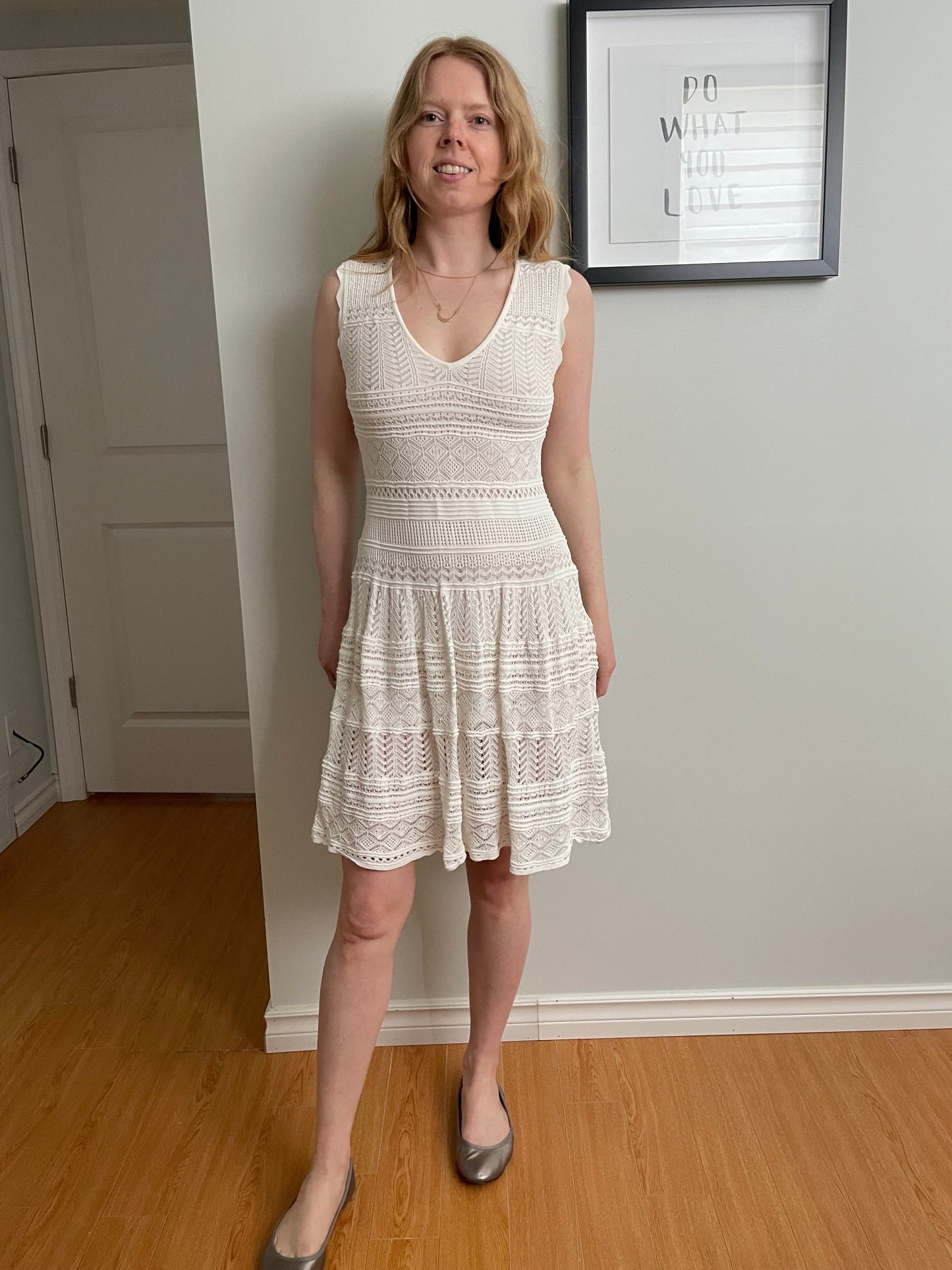 PHO Cream Textured Knit Sleeveless Fit & Flare Dress - Small