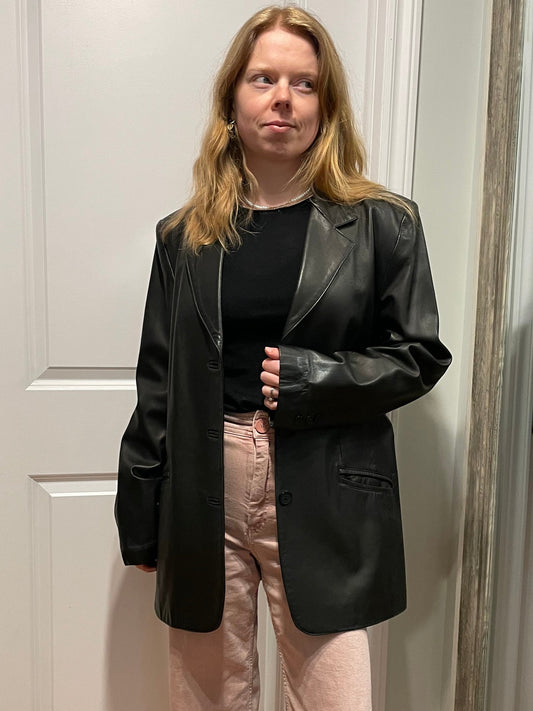 Danier Black Genuine Leather Tailored Blazer – Medium