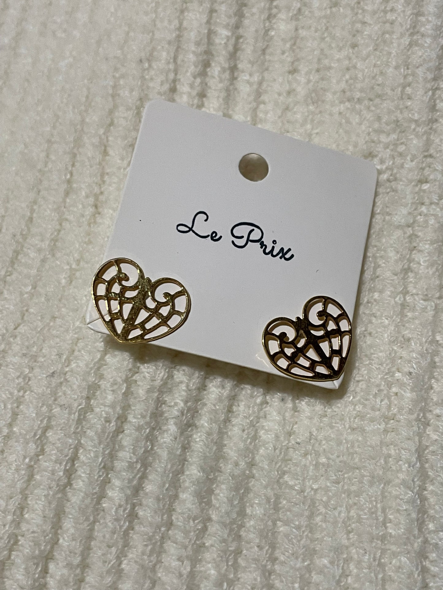 Gold Filigree Heart Stud Earrings