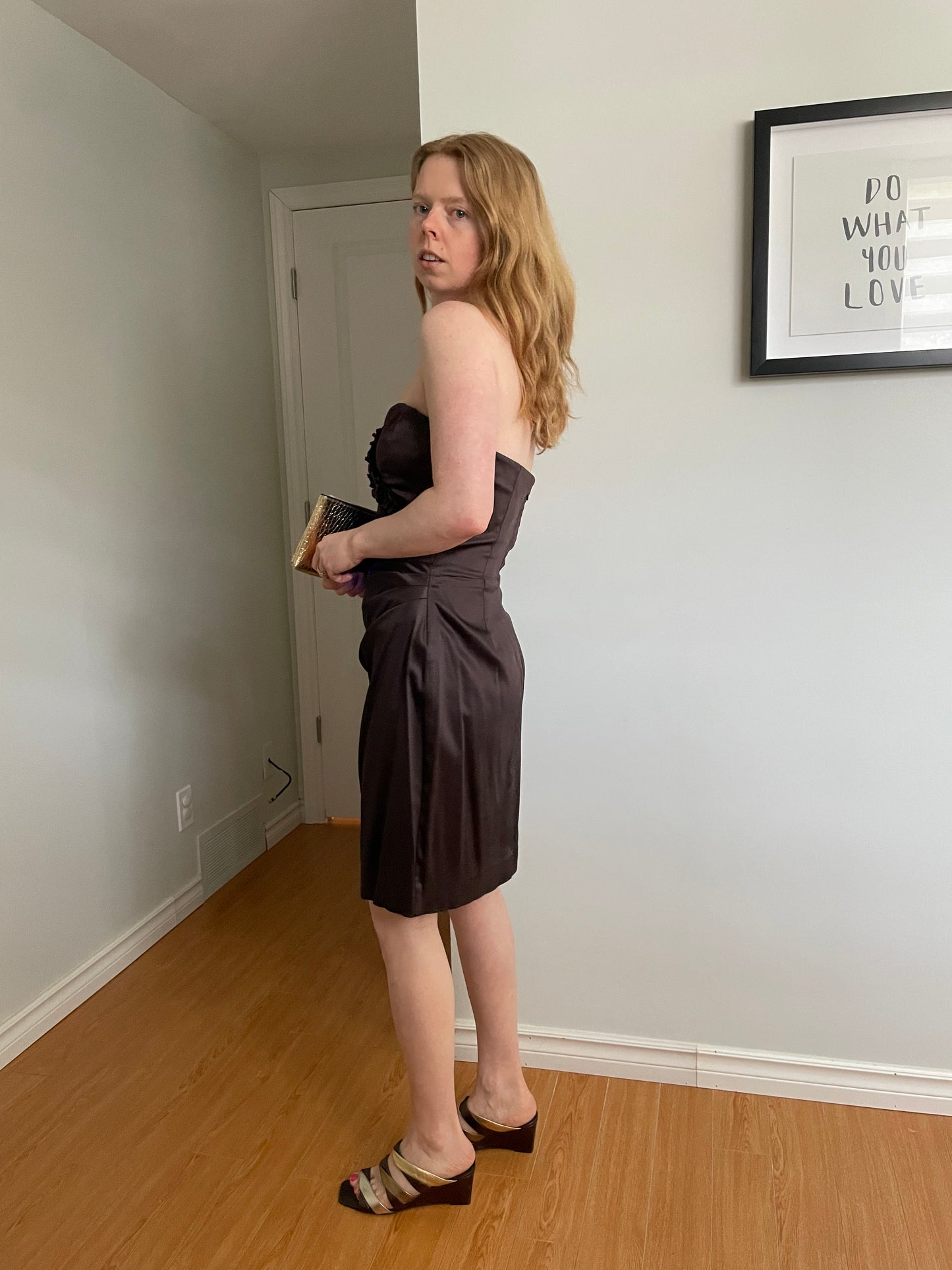 Le Chateau Brown Strapless Rosette Satin Cocktail Dress - Small/Medium (Copy)