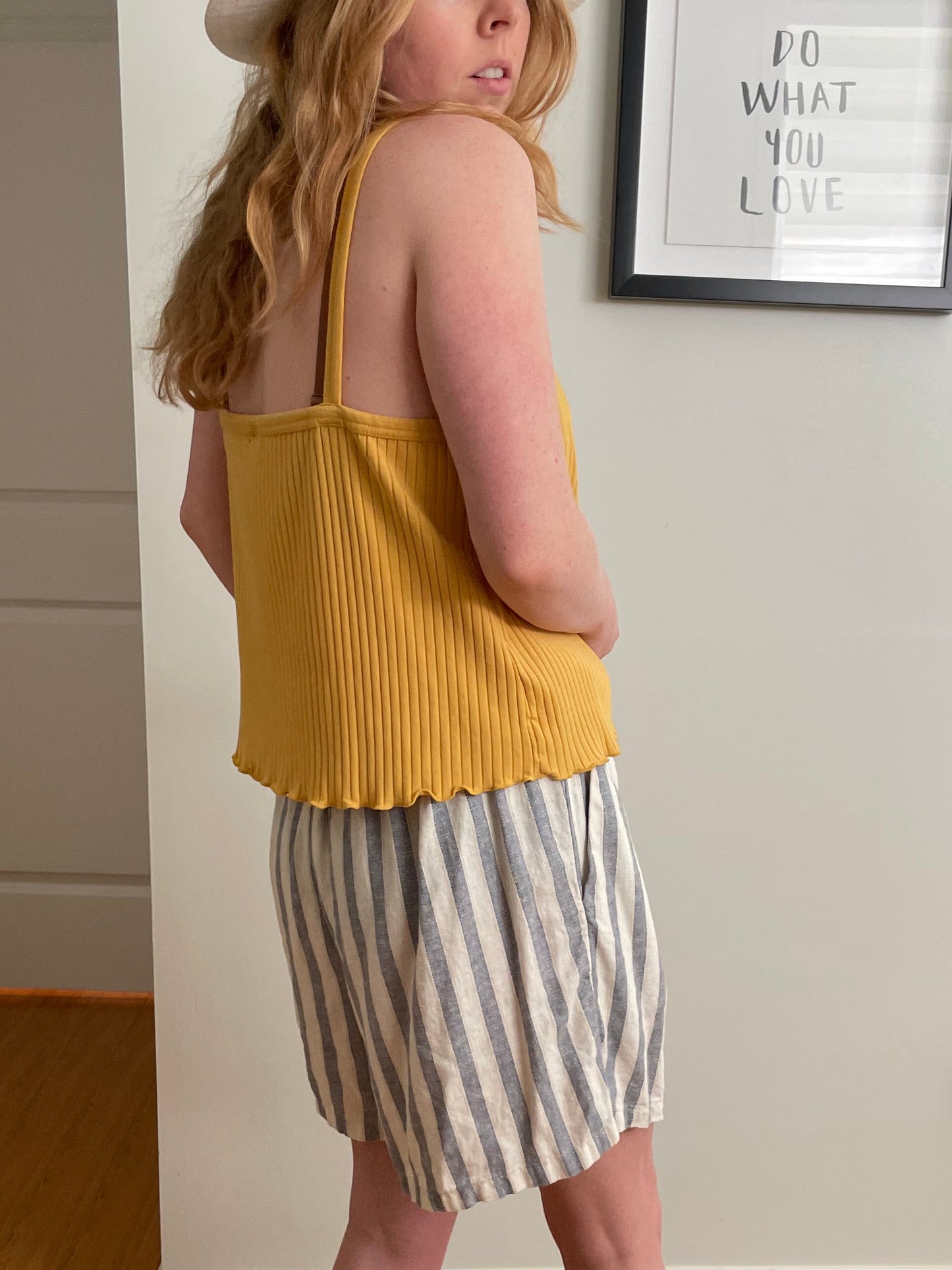Golden Yellow Ribbed Cotton Stretch Tank Top - XXL