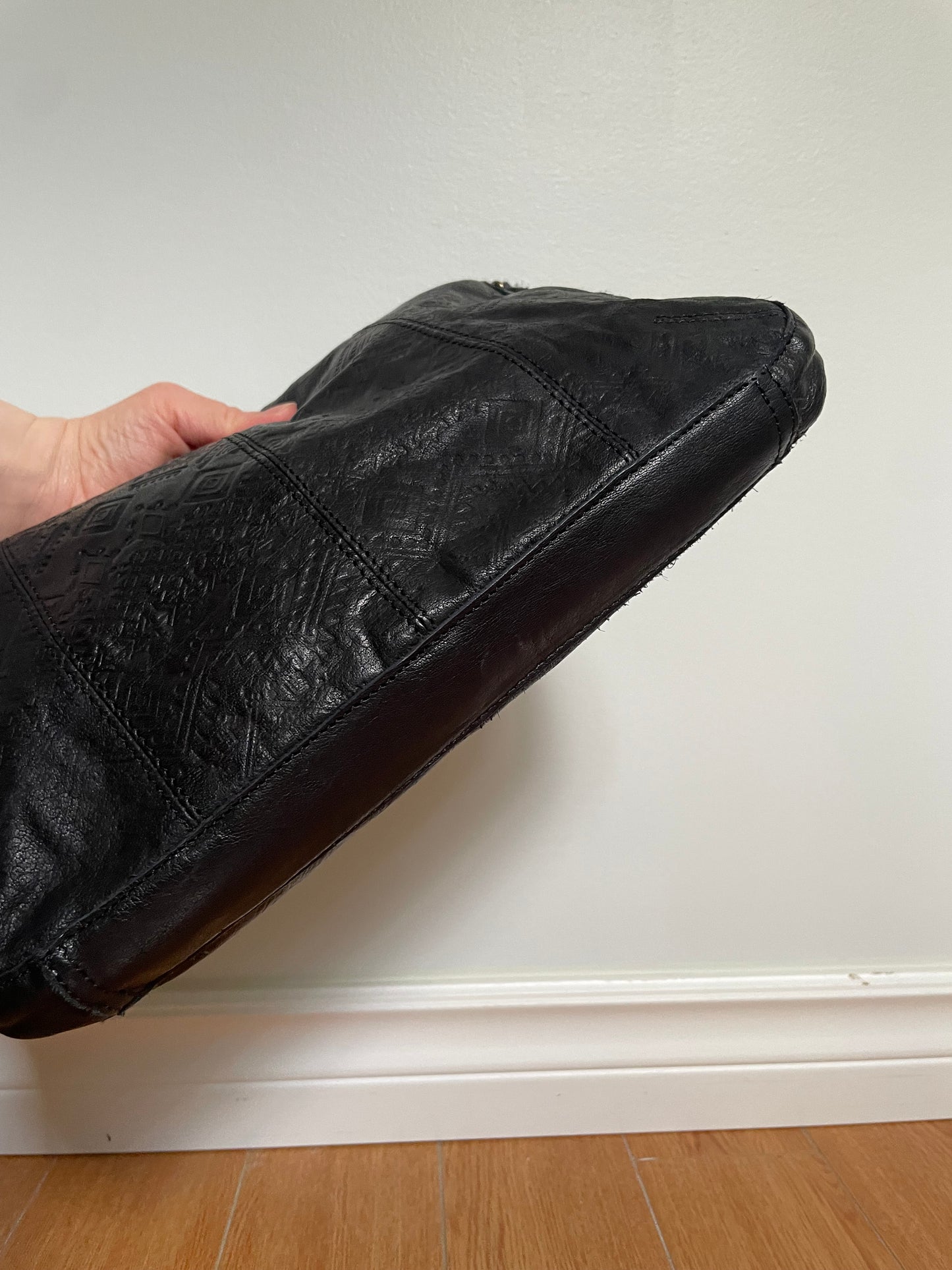 Day & Mood Black Embossed Leather Shoulder Bag