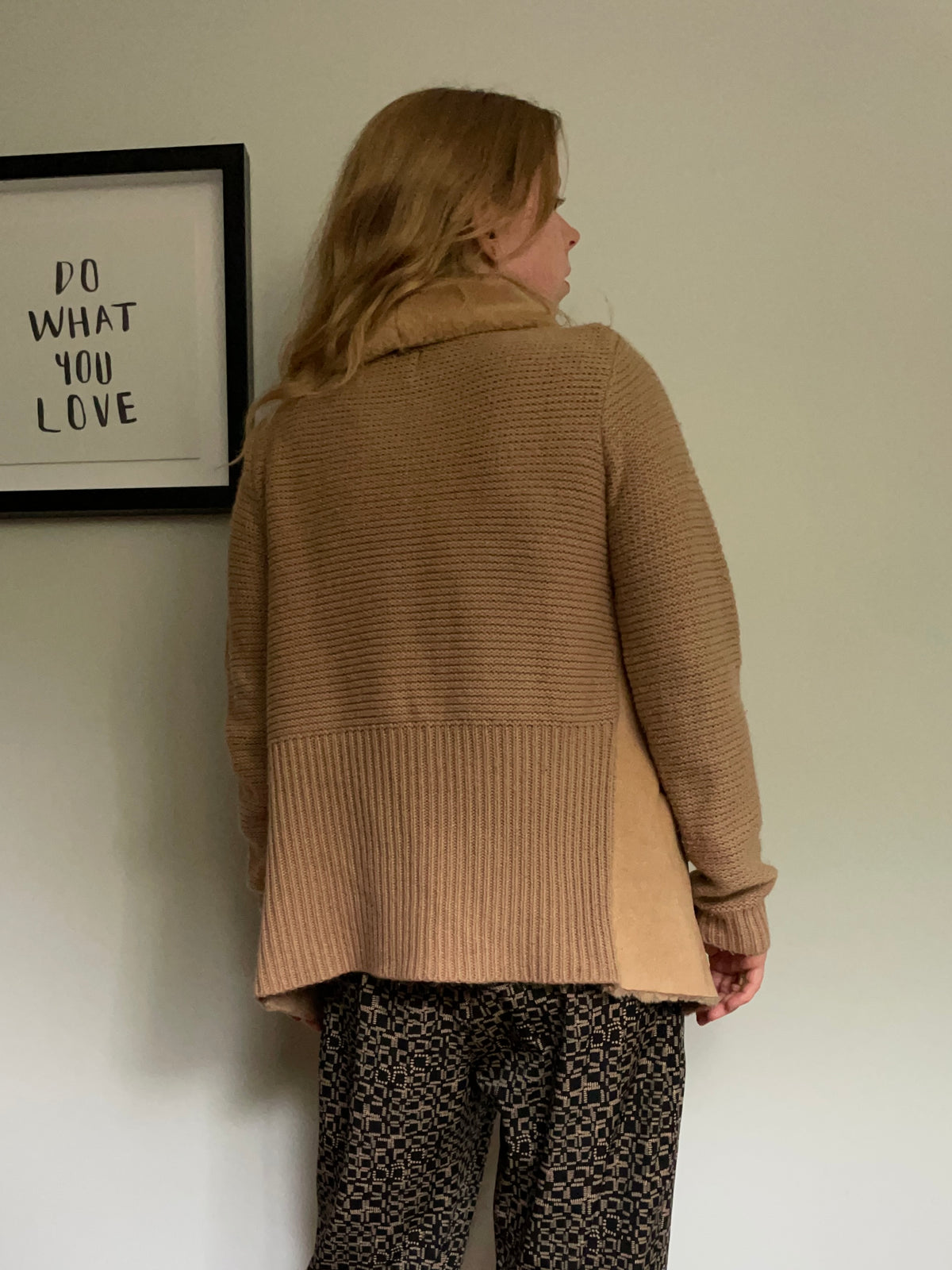 Twelfth Love Camel Faux-Suede Shearling Open-Front Coatigan – S/M