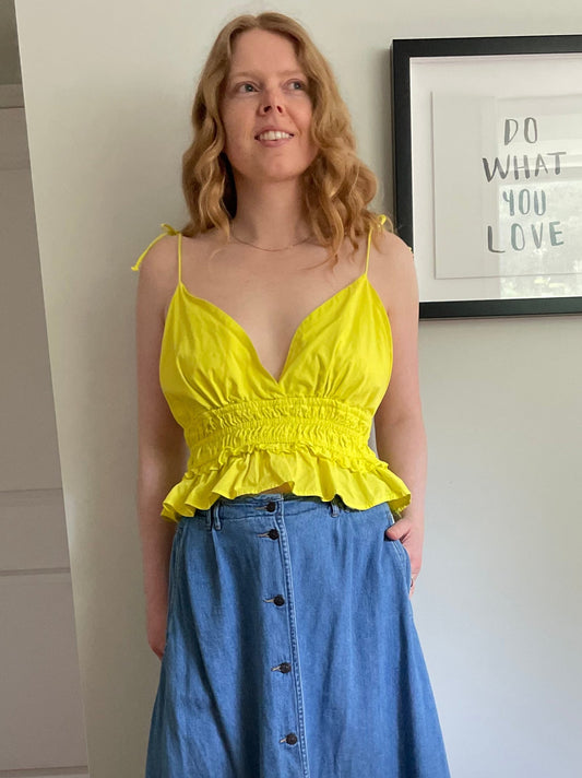 Sim & Sam Neon Yellow Cotton Smocked Crop Top – M/L