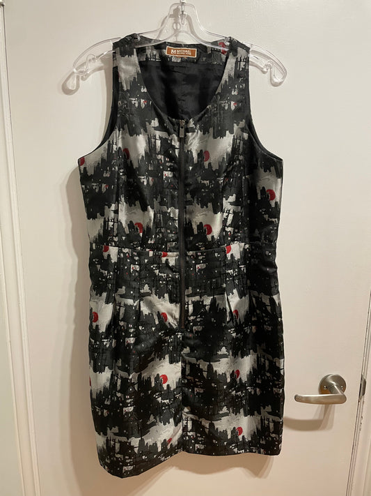 MICHAEL Michael Kors Black & Grey Abstract Zip-Front Dress – Size Small