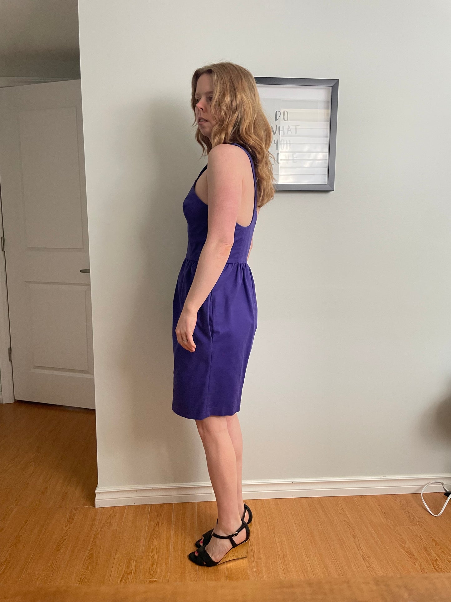 French Connection Purple Cotton Stretch One Shoulder Dress - Small