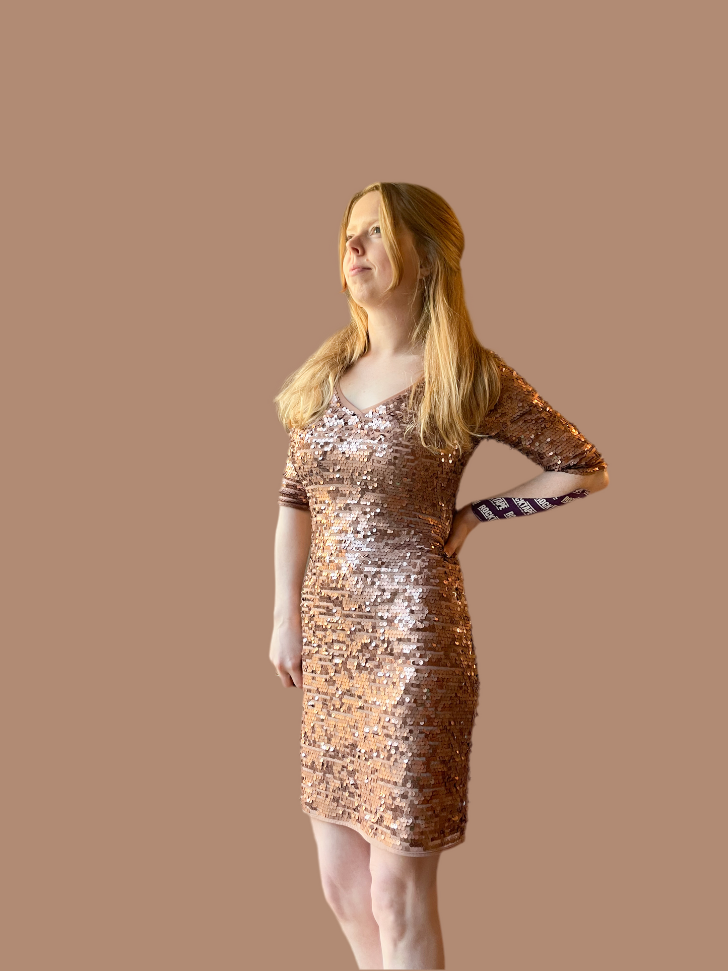 BCBG Bronze Sequin Party Dress - Small