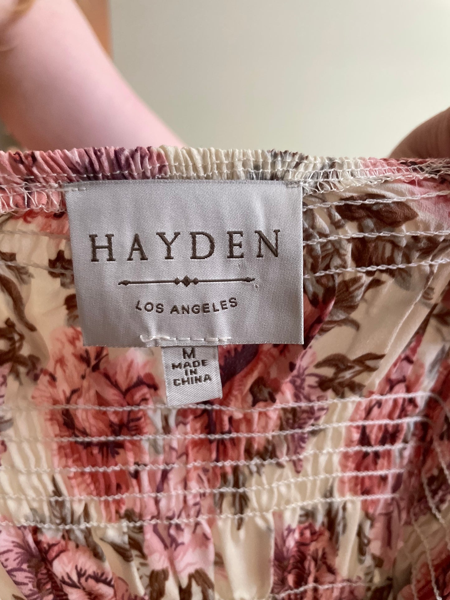 Hayden Los Angeles Ivory Pink Floral Smocked Puff Sleeve Dress - Medium