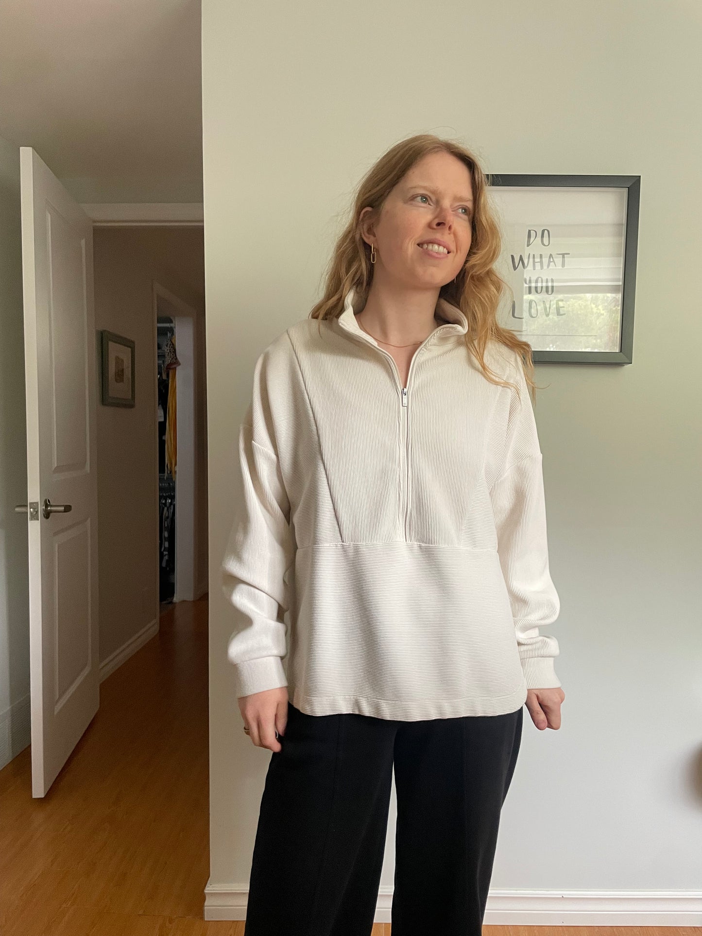 Shambhala Cream Ribbed Half-Zip Pullover Sweater - Medium