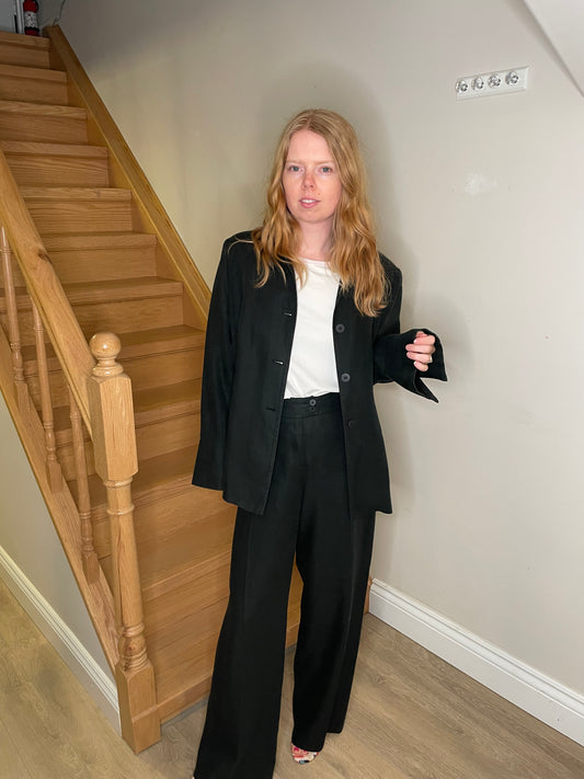 David Findlay 100% Linen Black Wide-Leg Pant Suit – Made in Canada – Size 12
