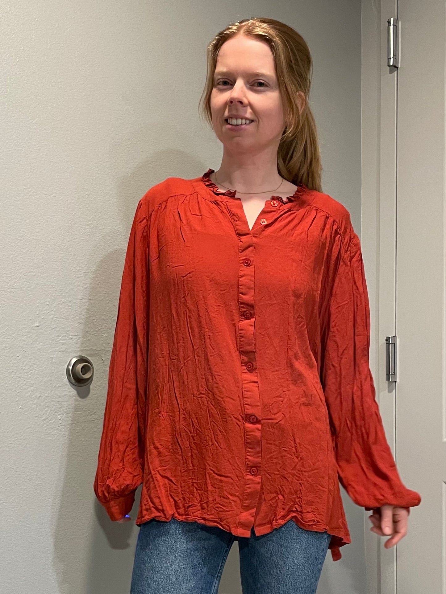 Lane Bryant Rust Red Button-Front Blouse – Size 20