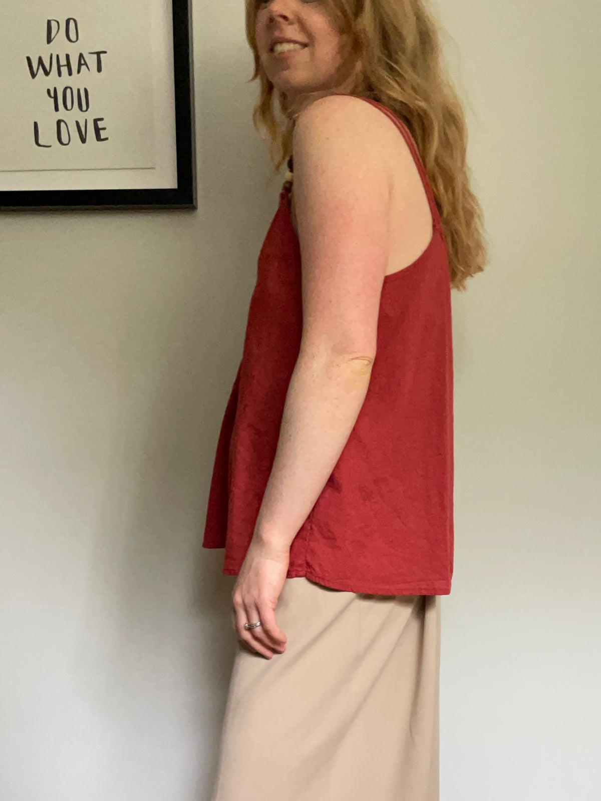 Burgundy Beaded Strap Cotton Button-Front Camisole – L/ M