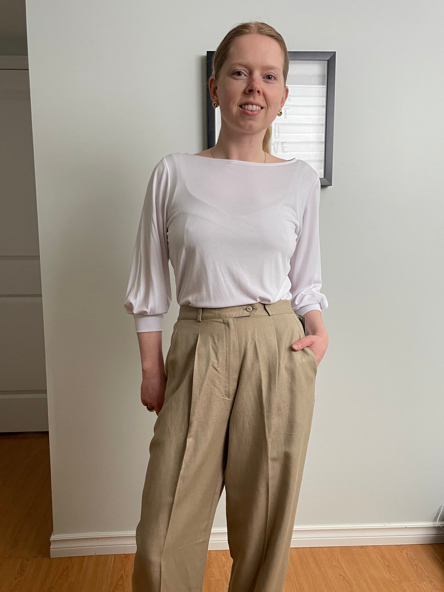 Nygård Collection Beige Linen Blend Pleated Trousers – High Rise – Size 8 (Fits XS/S)