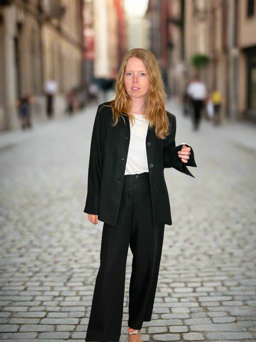 David Findlay 100% Linen Black Wide-Leg Pant Suit – Made in Canada – Size 12