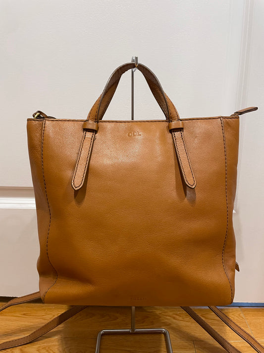 Fossil Tan Leather Convertible Backpack Tote