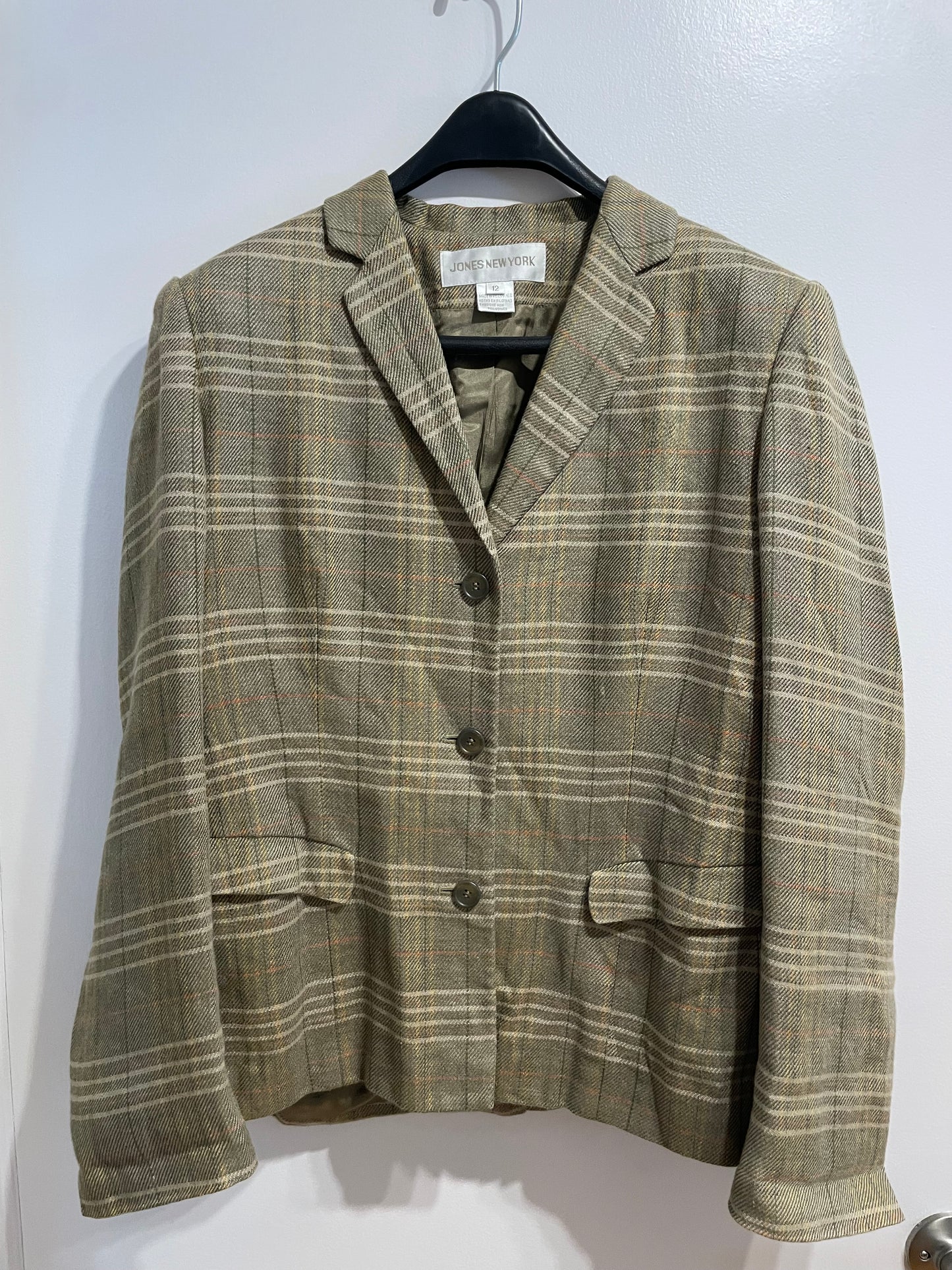 Jones New York Olive Plaid Linen Blend Blazer – Size 12