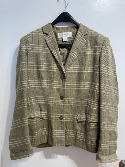 Jones New York Olive Plaid Linen Blend Blazer – Size 12