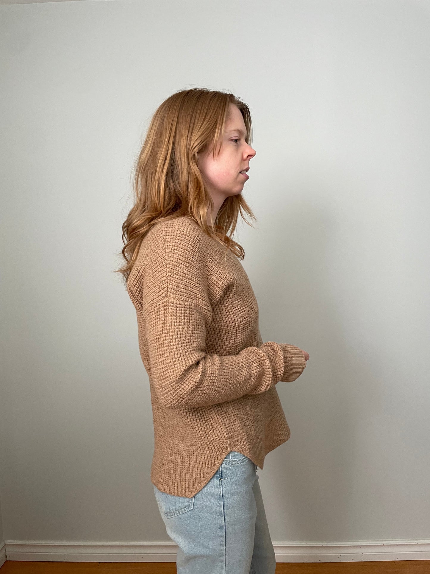 Wilfred Free Camel 100% Merino Wool Waffle Knit Sweater - Medium