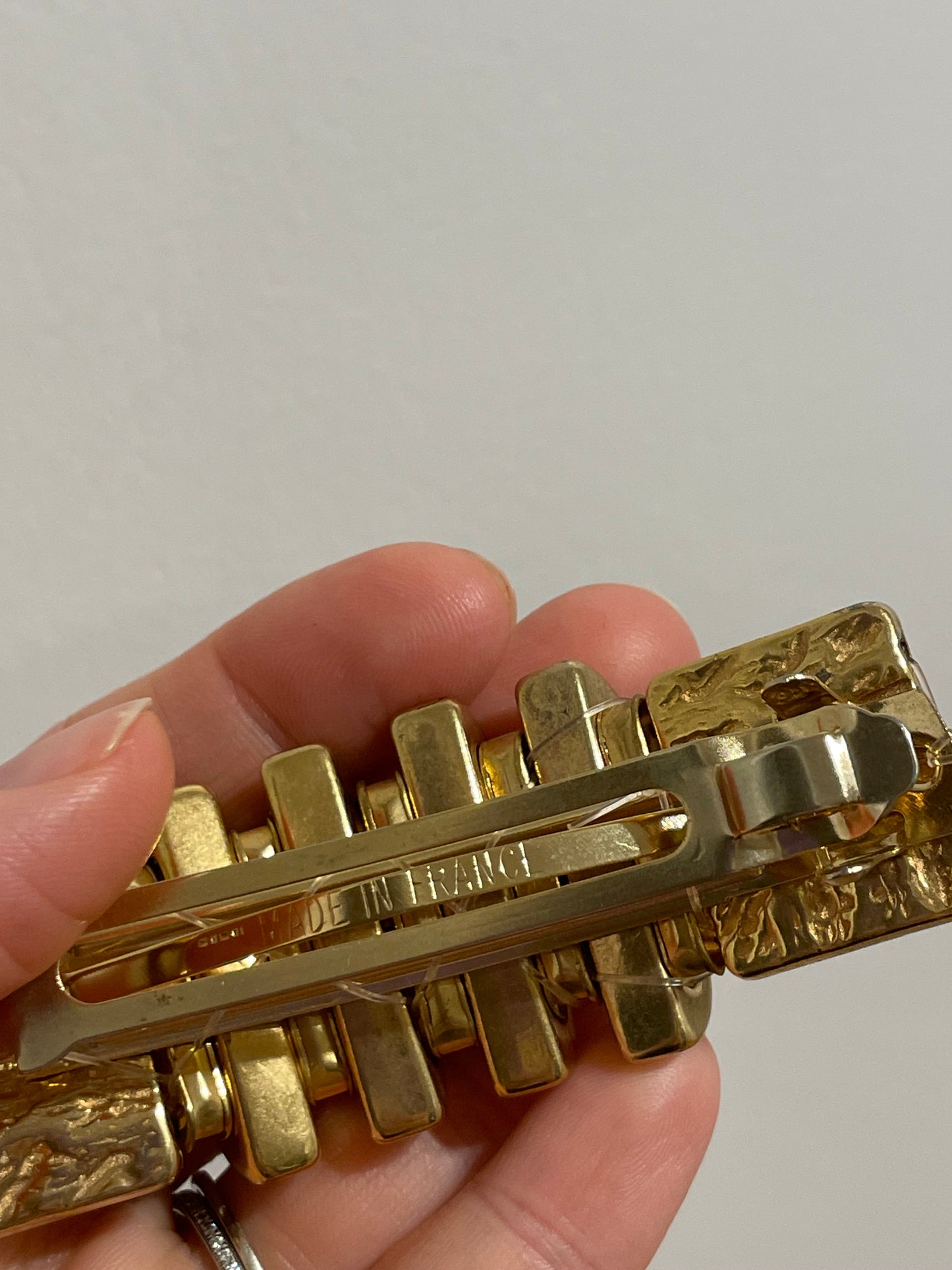 Vintage French Gold-Tone Textured Crystal Barrette – Gold