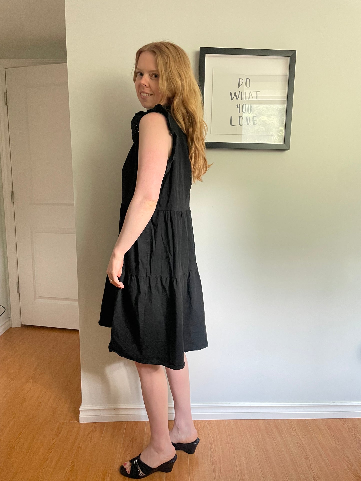 Valentina Naidi Black Cotton Tiered Ruffle Dress – Medium