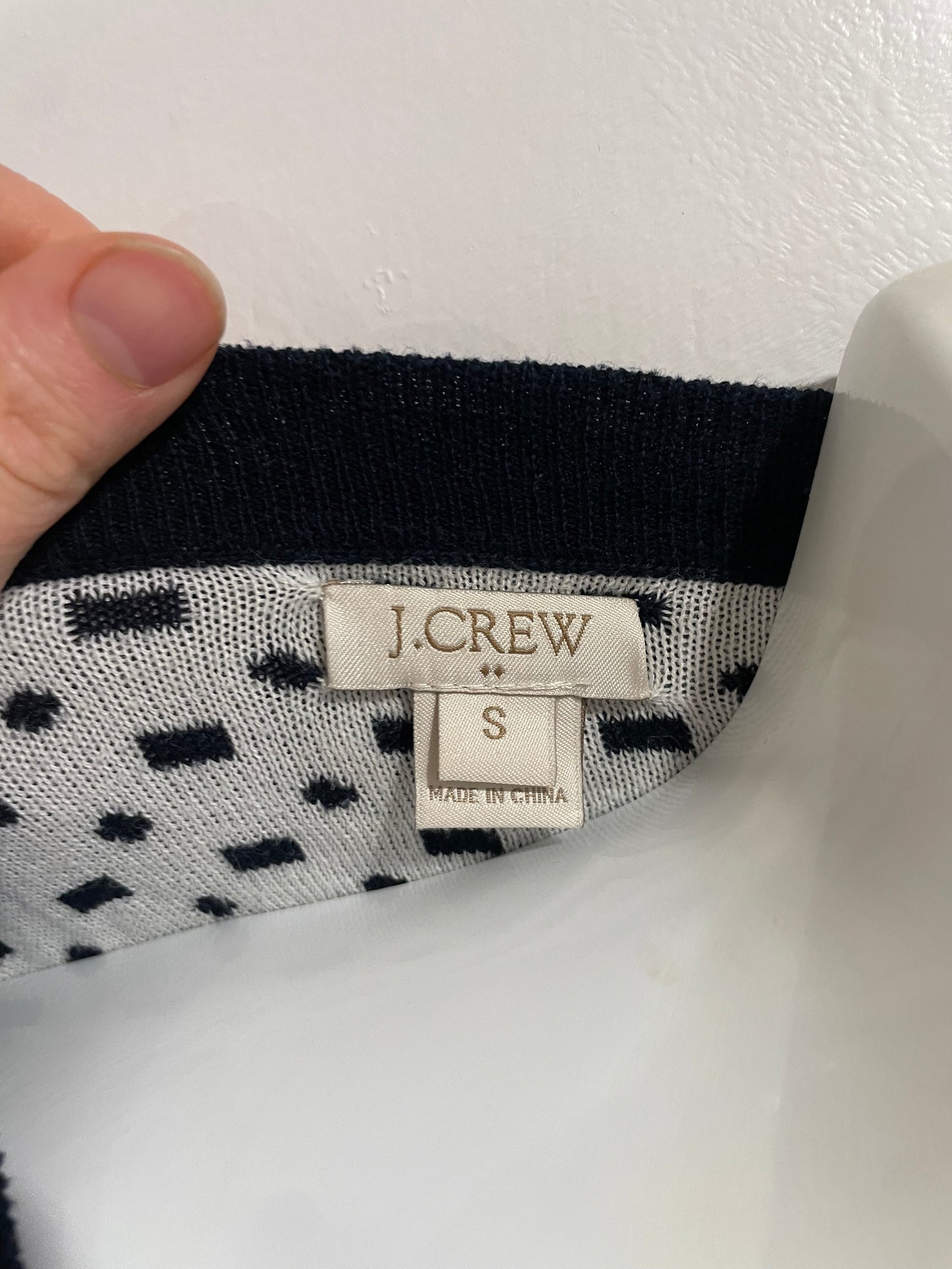 J.Crew Navy White Cotton Patterned Crewneck Sweater - Small