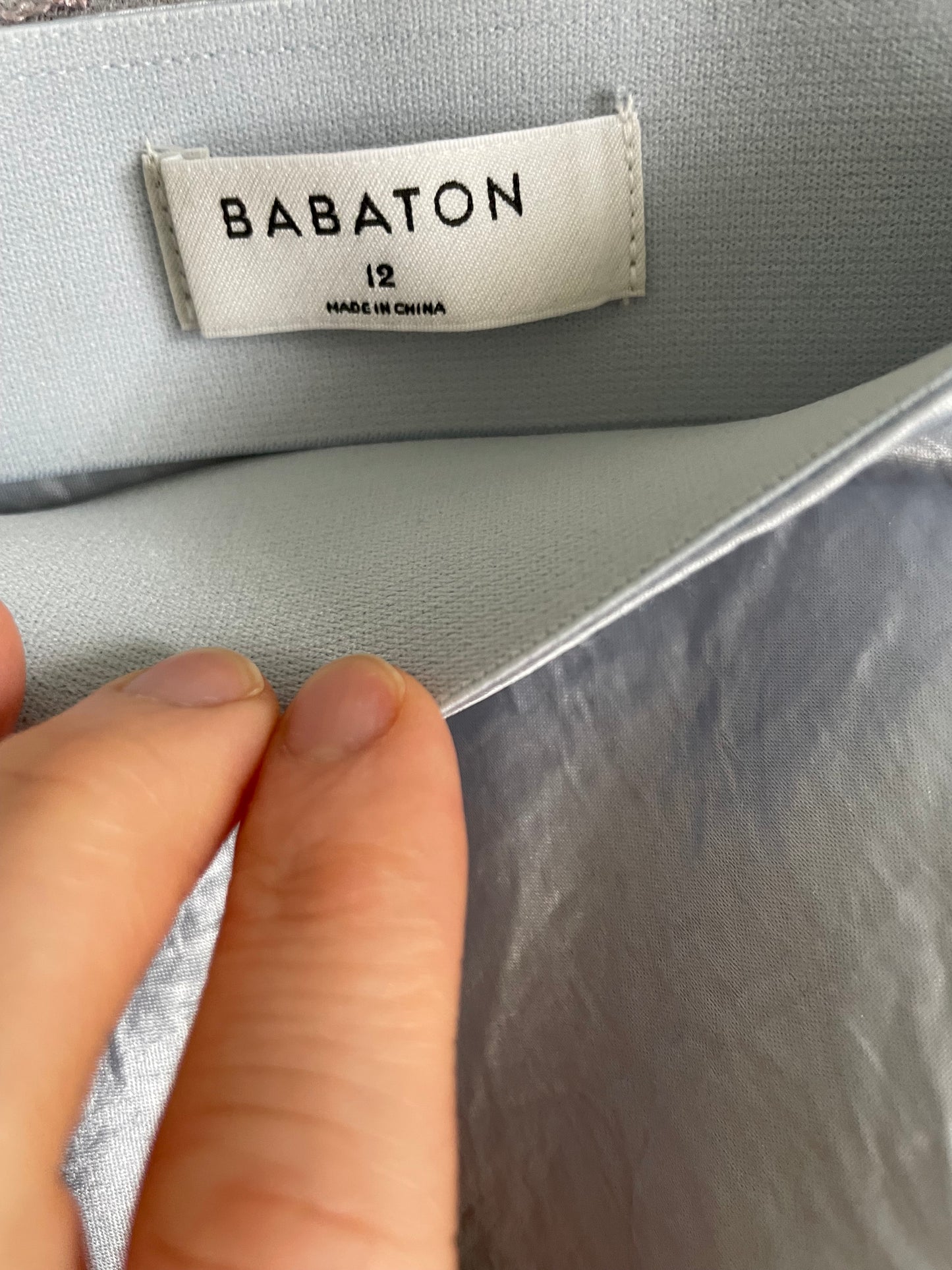 Babaton Pale Blue Silver Slip Skirt – Size 12