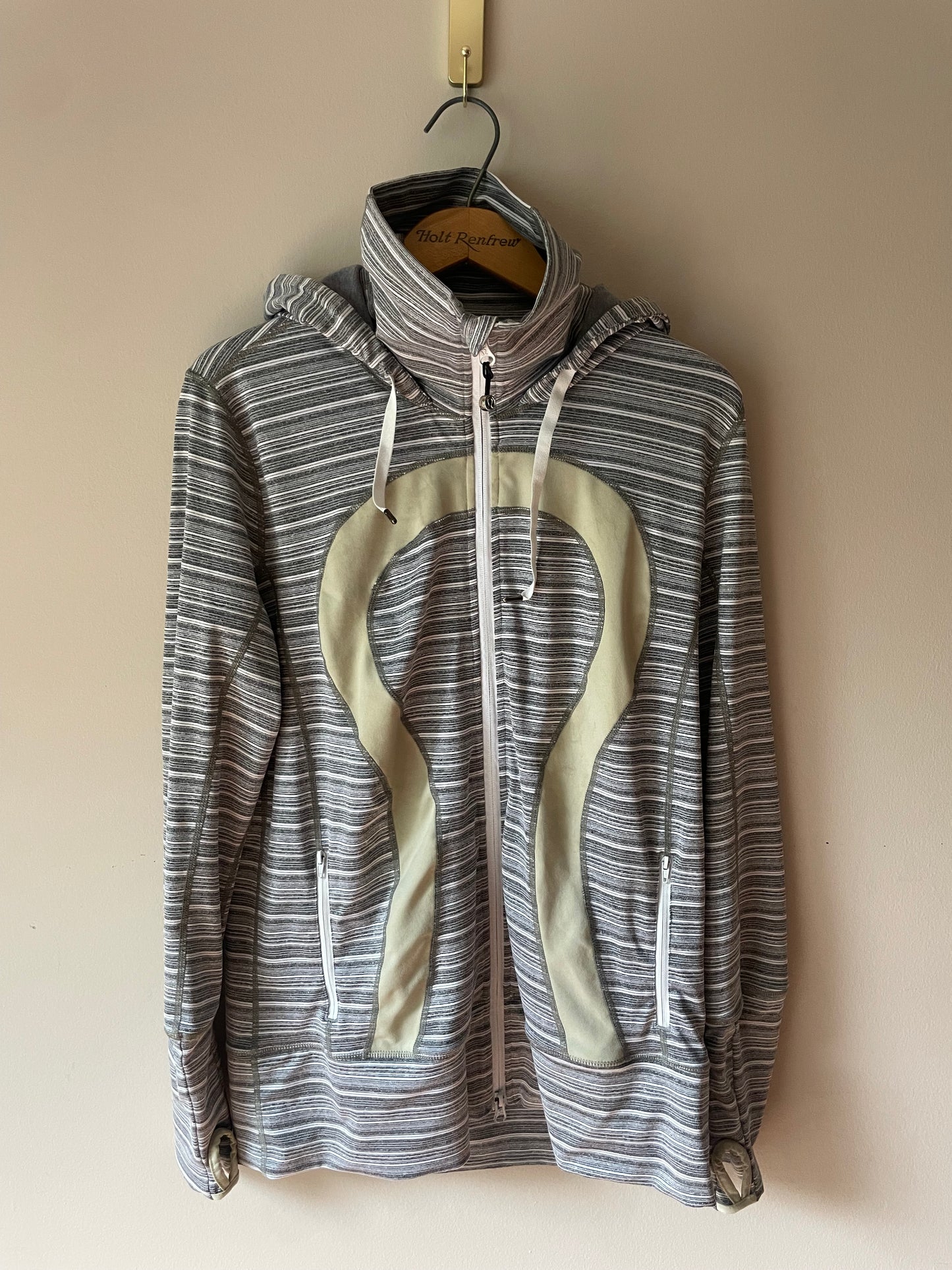 Lululemon Athletica Grey Striped Full-Zip Hoodie Jacket – Size 10