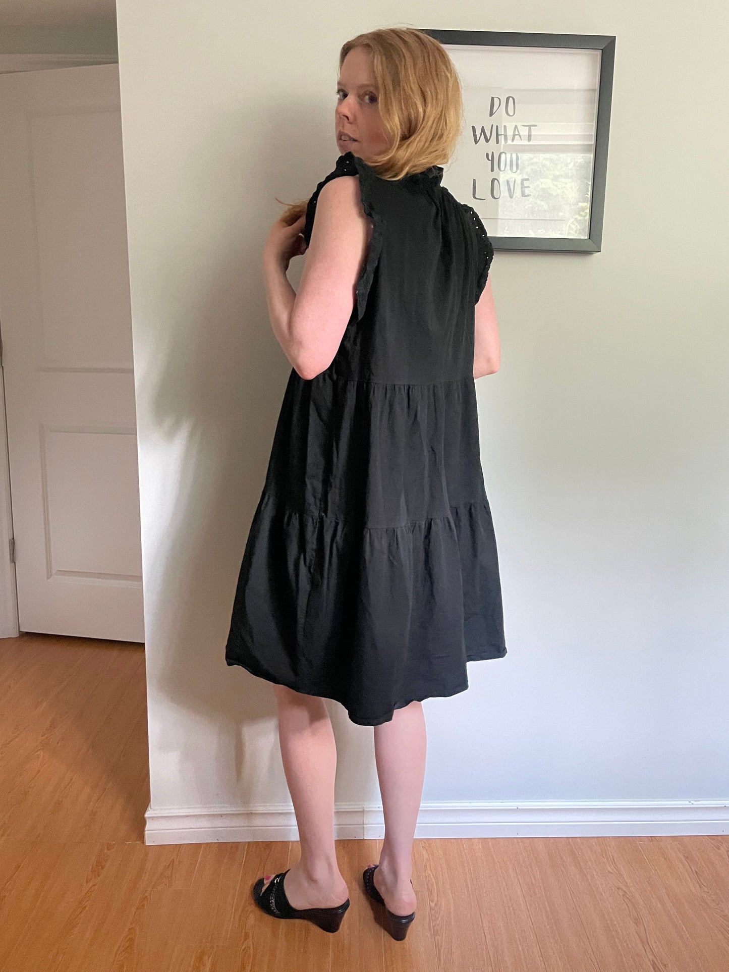 Valentina Naidi Black Cotton Tiered Ruffle Dress – Medium