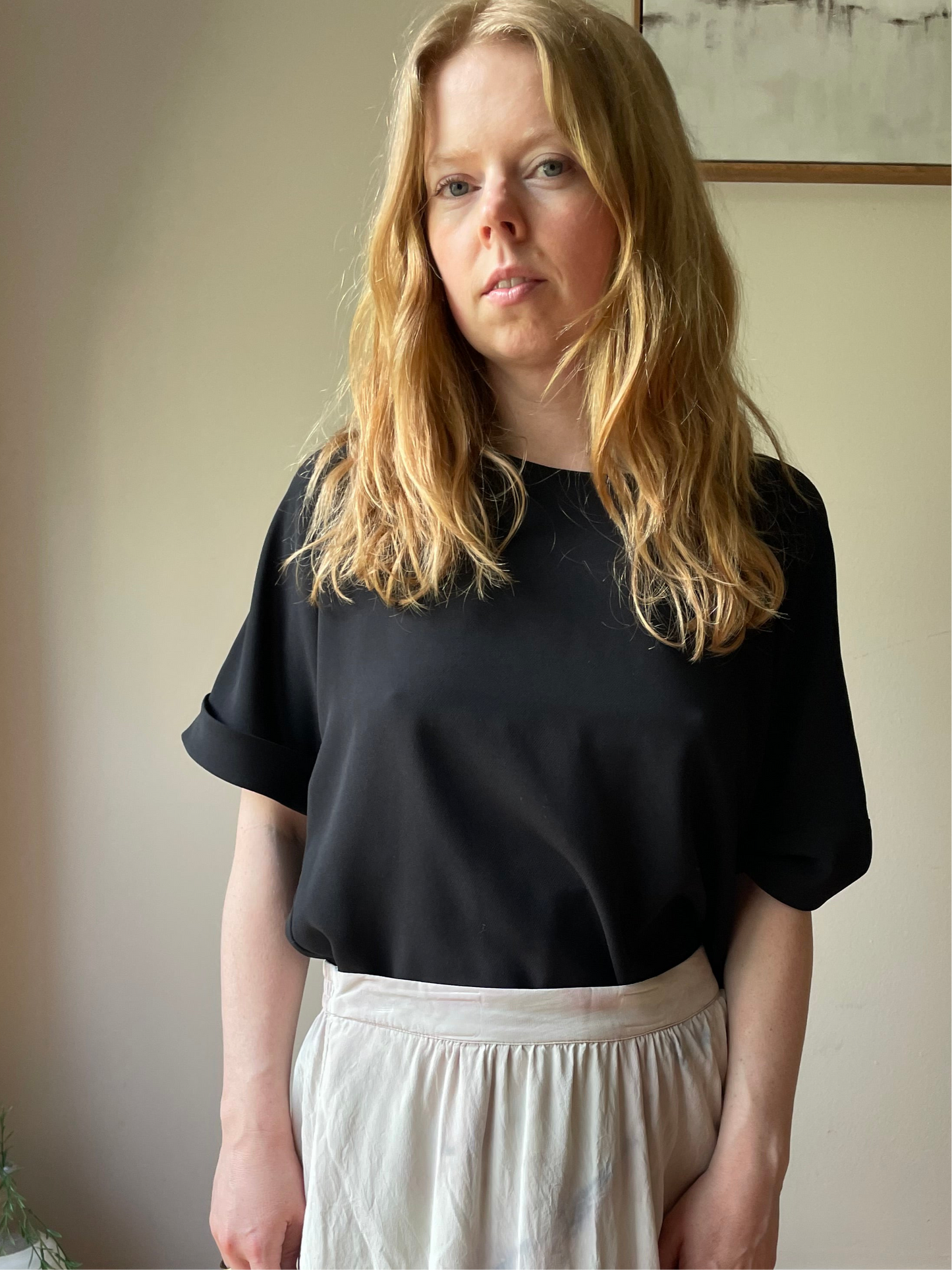 Uniqlo Black Relaxed Cuffed Sleeve Top - S/M