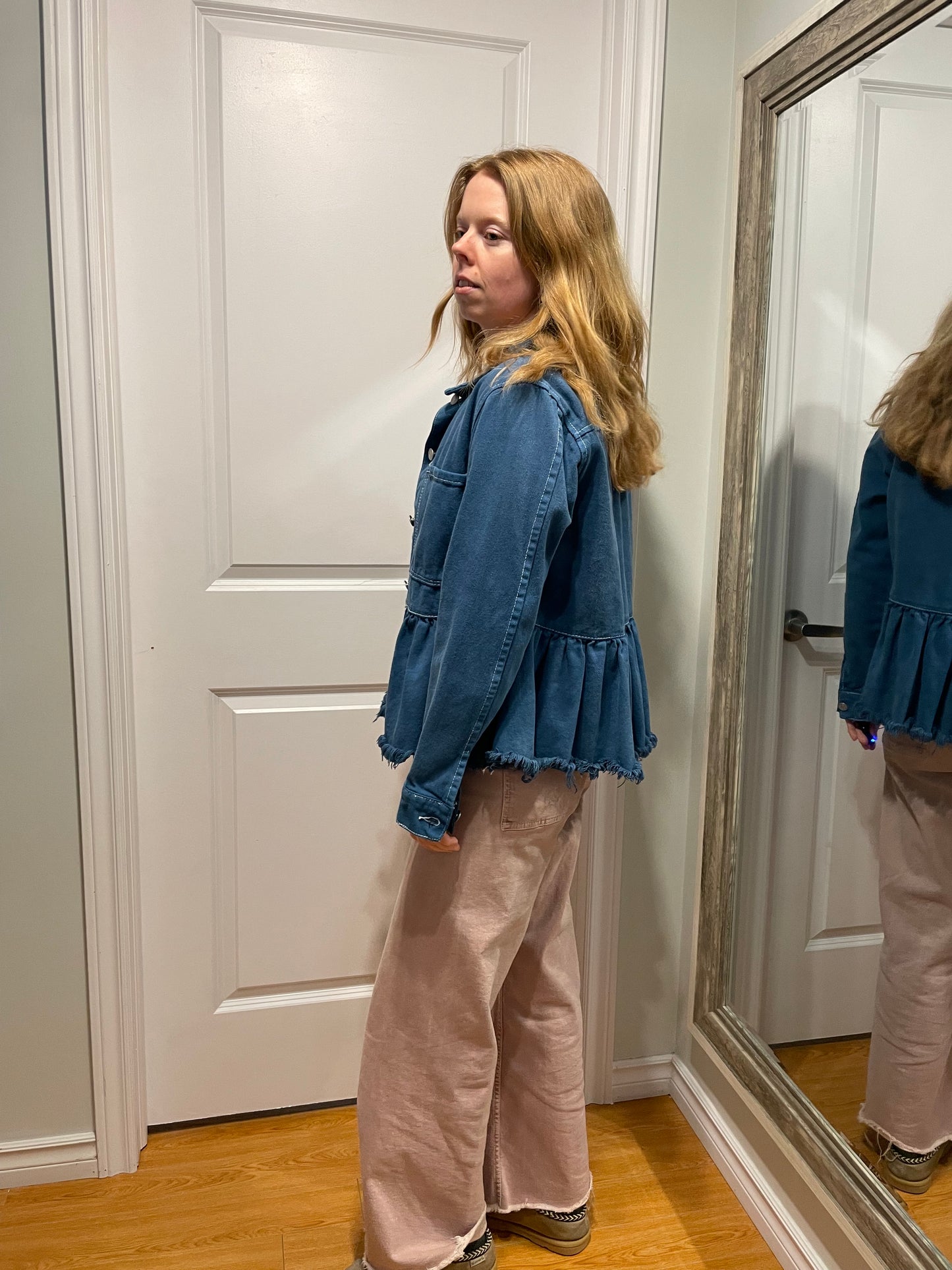 Mud Pie Blue Denim Peplum Jacket – Size Small