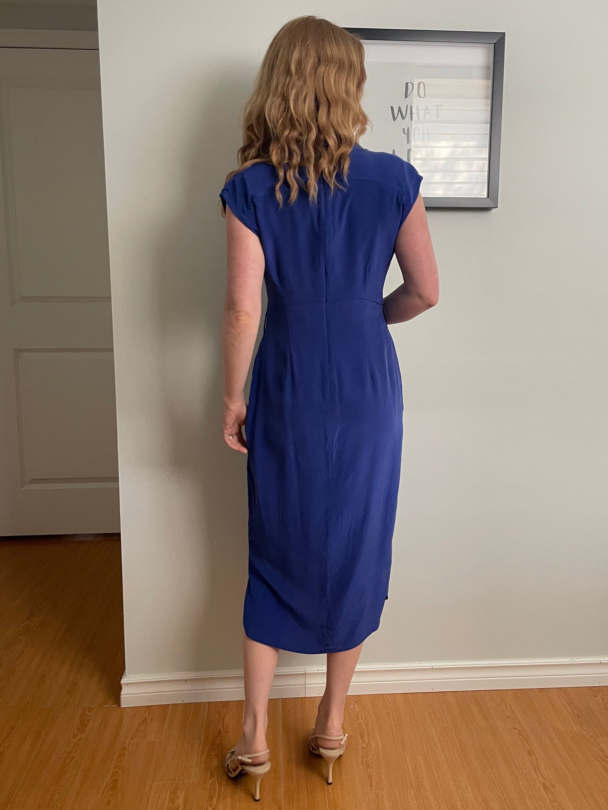 Ted Baker Blue 100% Silk Sheath Midi Dress